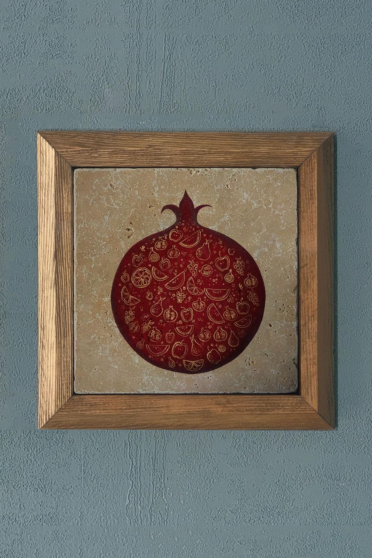 BEREKET NAR -Masif Çerçeveli Taş Tablo-Wall Decor- Oscar Stone Decor 28X28 CM
