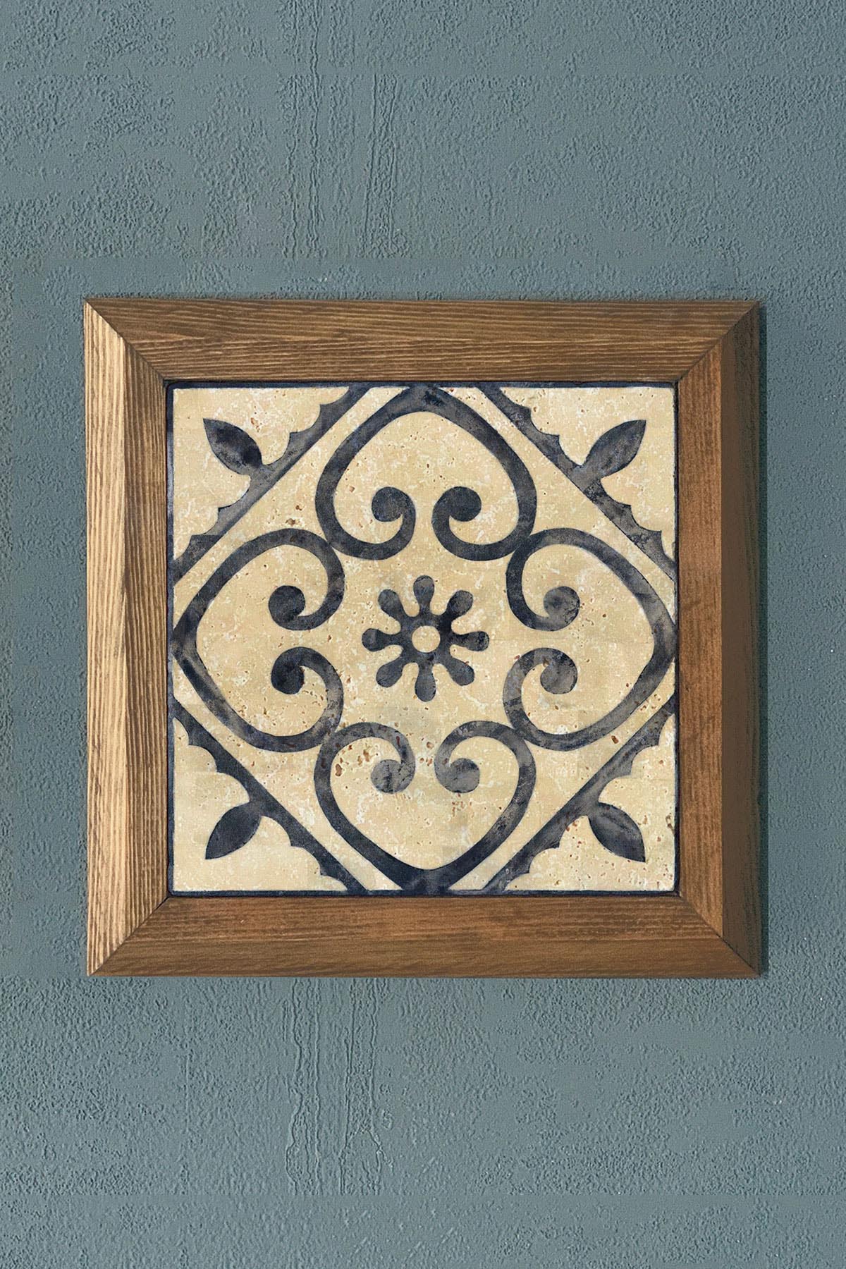 BLUE MARİN DESEN Masif Çerçeveli Taş Tablo-Wall Decor- Oscar Stone Decor 28X28 CM