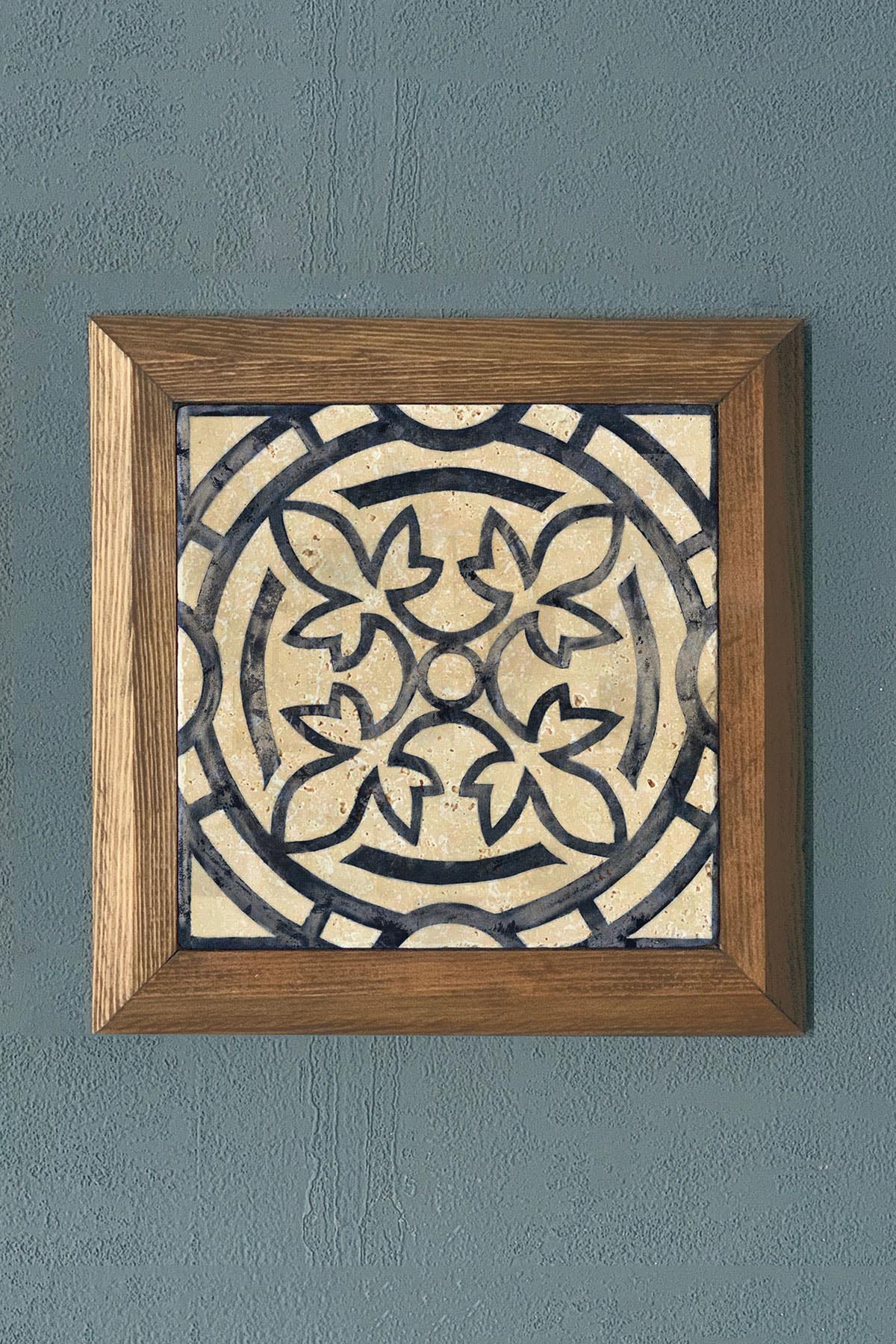 BLUE MARİN DESEN-Masif Çerçeveli Taş Tablo-Wall Decor- Oscar Stone Decor 28X28 CM