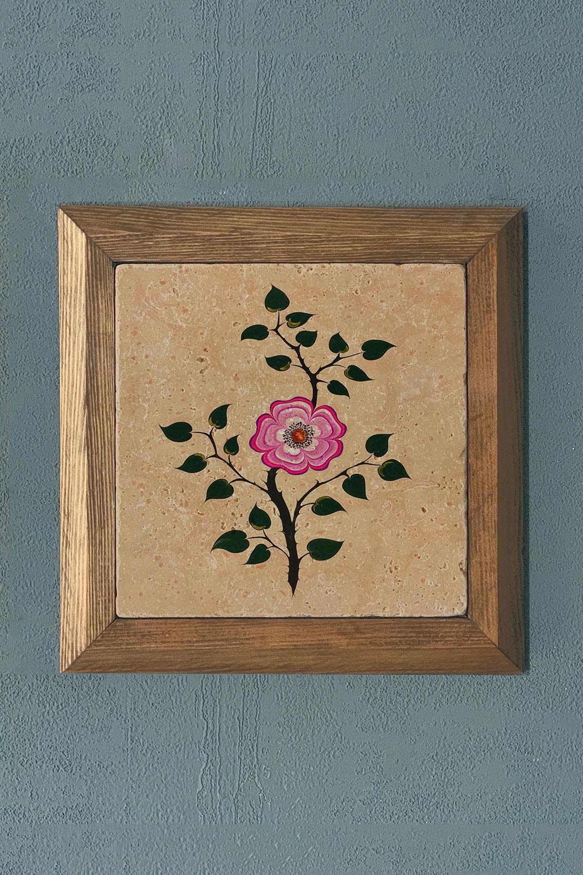 EBRU ÇİÇEK DESEN-Masif Çerçeveli Taş Tablo-Wall Decor- Oscar Stone Decor 28X28 CM