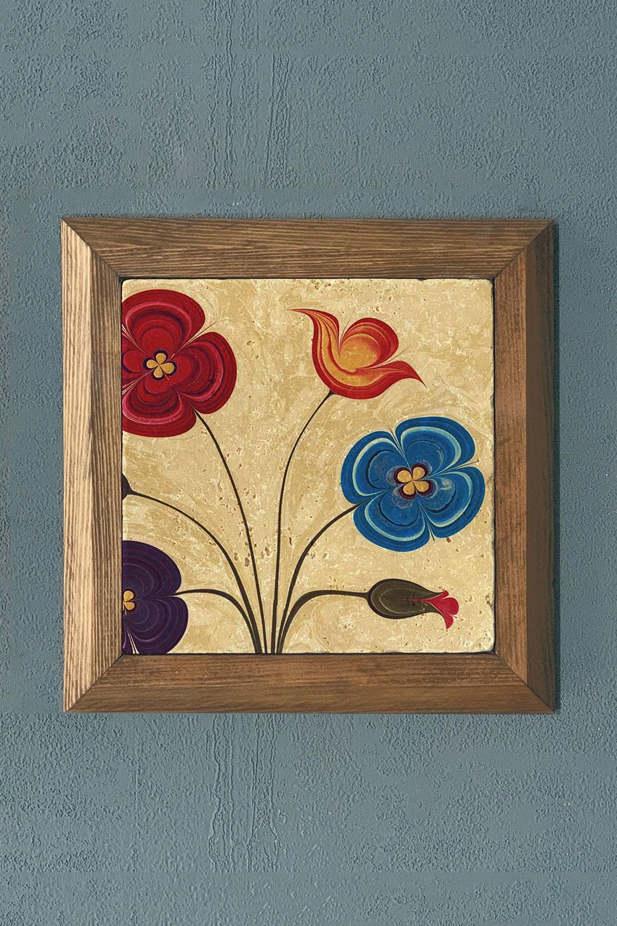 EBRU DESEN-Masif Çerçeveli Taş Tablo-Wall Decor- Oscar Stone Decor 28X28 CM