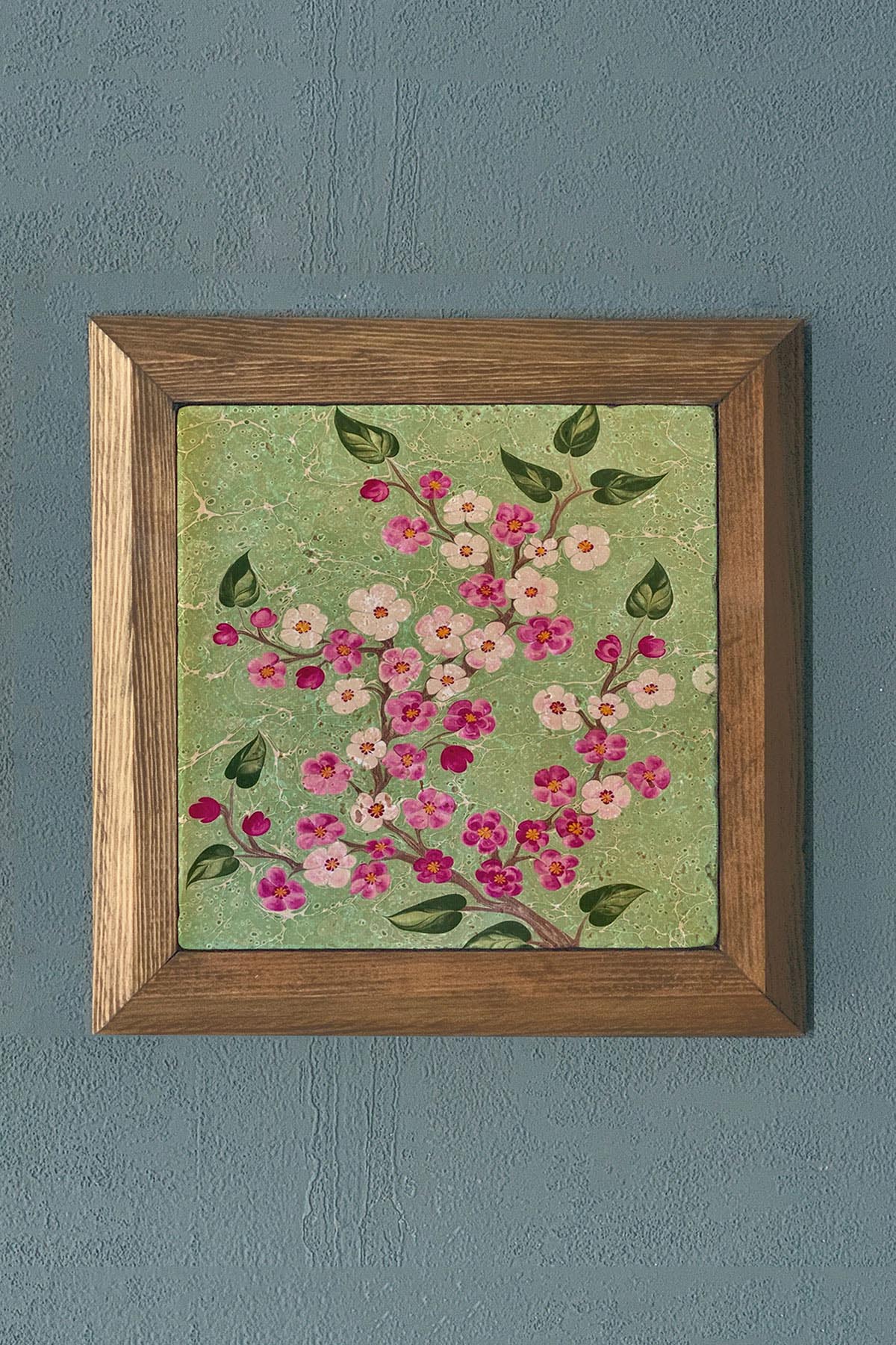 EBRU DESENLİ-Masif Çerçeveli Taş Tablo-Wall Decor- Oscar Stone Decor 28X28 CM