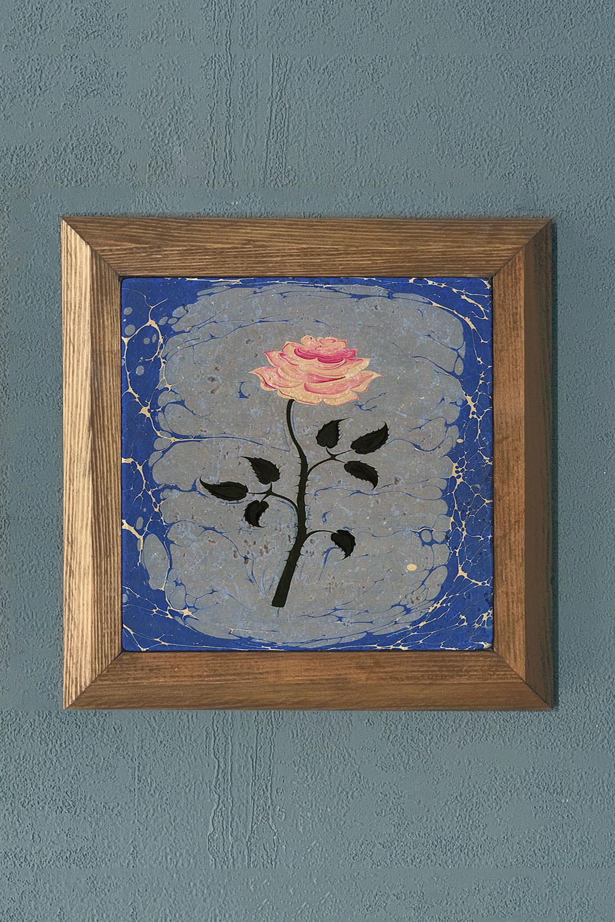 EBRULİ DESEN ÇİÇEK Masif Çerçeveli Taş Tablo-Wall Decor- Oscar Stone Decor 28X28 CM