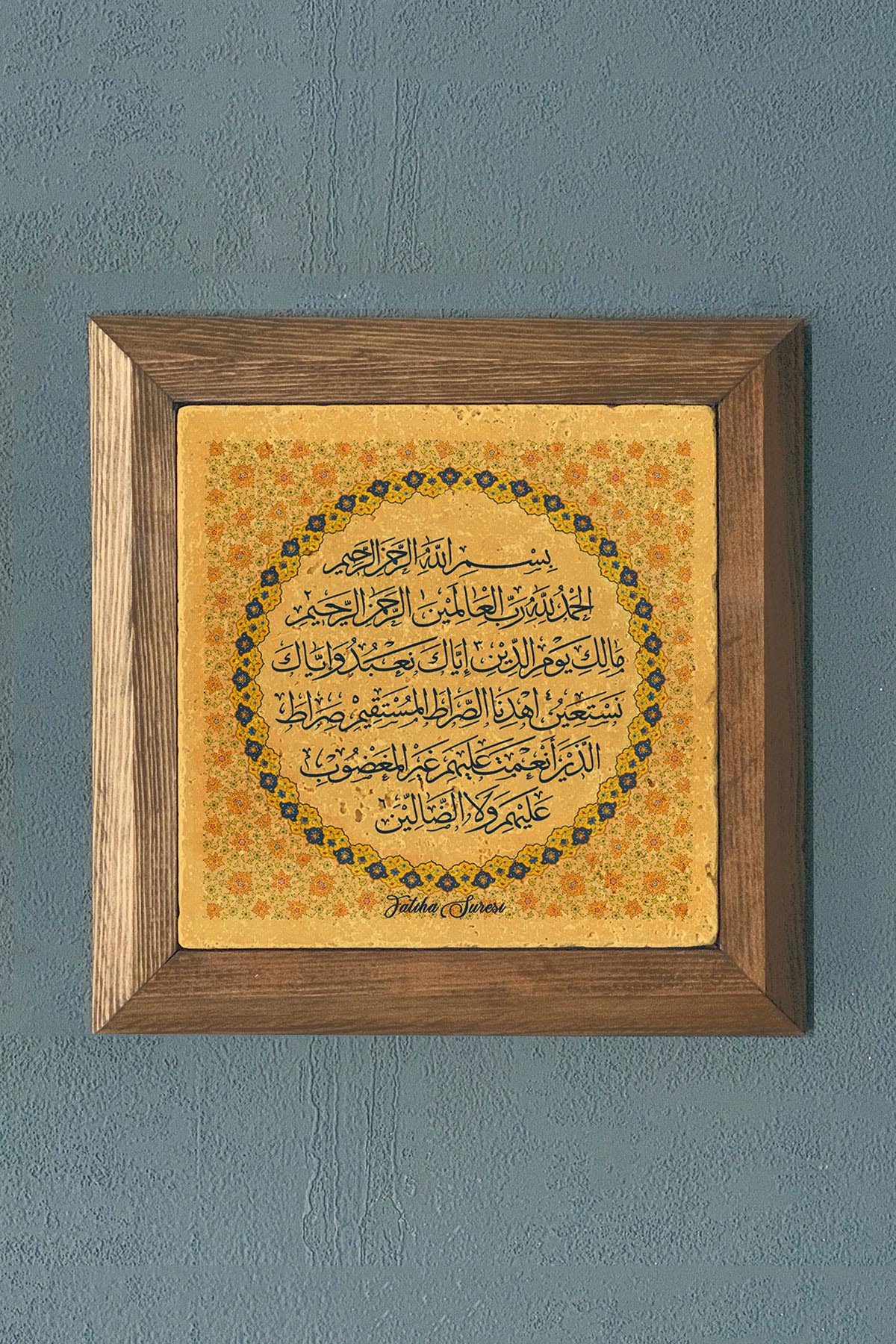 FATİHA SURESİ- Masif Çerçeveli Taş Tablo-Wall Decor- Oscar Stone Decor 28X28 CM