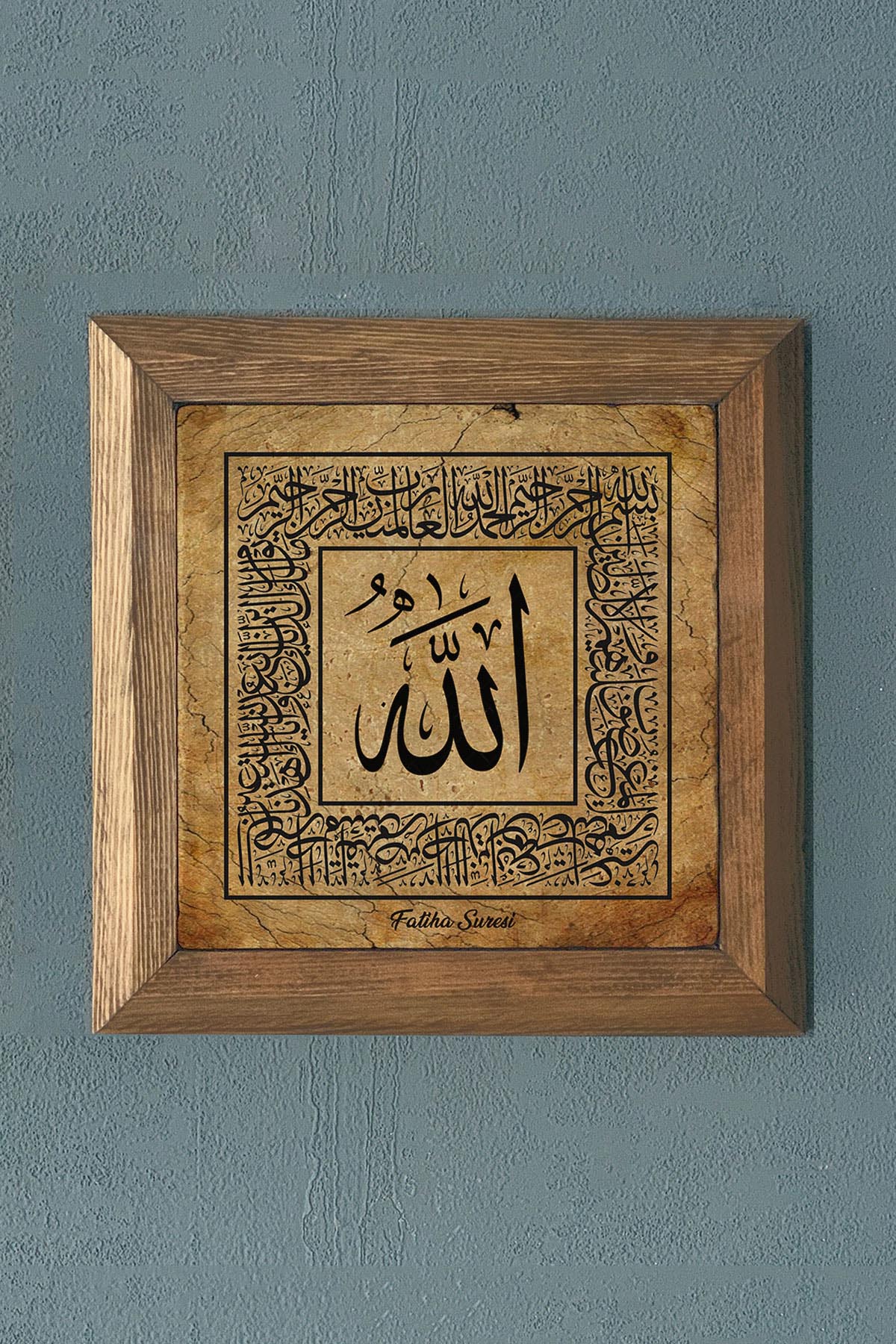 Fatiha Suresi Masif Çerçeveli Taş Tablo-Wall Decor- Oscar Stone Decor 28X28 CM