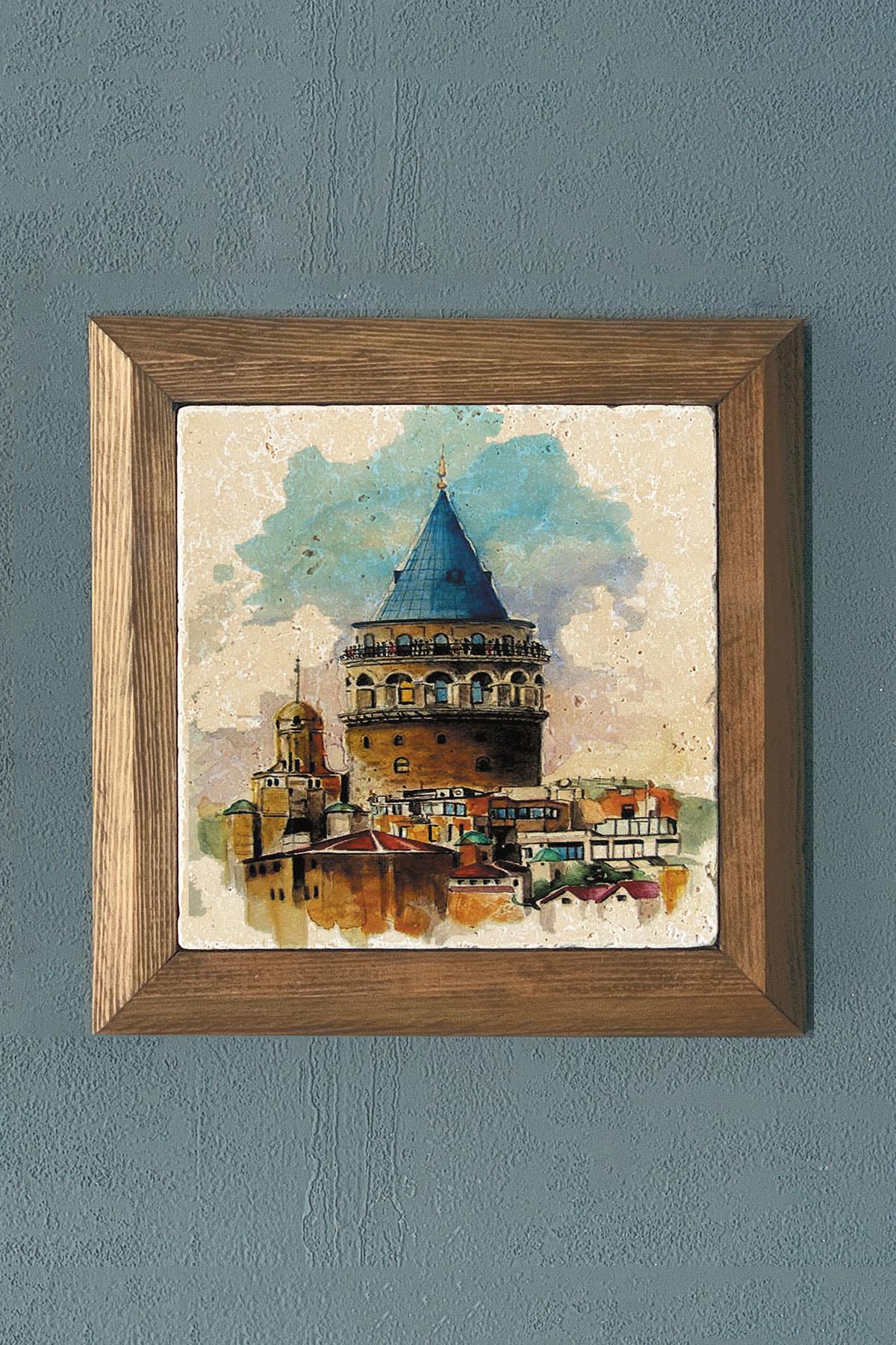 GALATA KULESİ Masif Çerçeveli Taş Tablo-Wall Decor- Oscar Stone Decor 28X28 CM