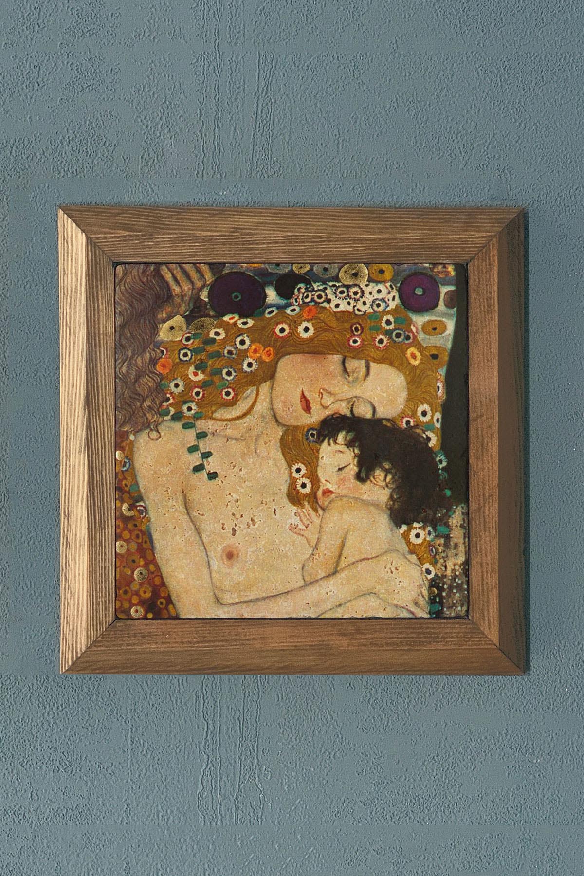 Gustav Klimt Masif Çerçeveli Taş Tablo-Wall Decor- Oscar Stone Decor 28X28 CM