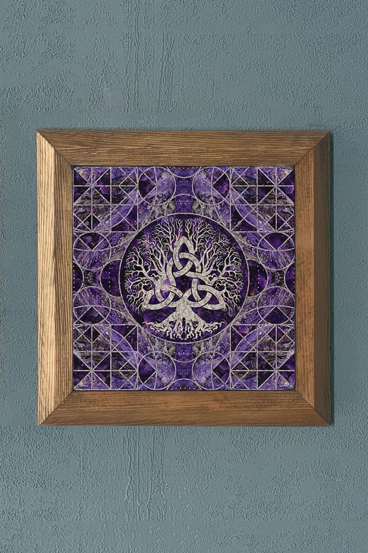 HAYAT AĞACI-Masif Çerçeveli Taş Tablo-Wall Decor- Oscar Stone Decor 28X28 CM