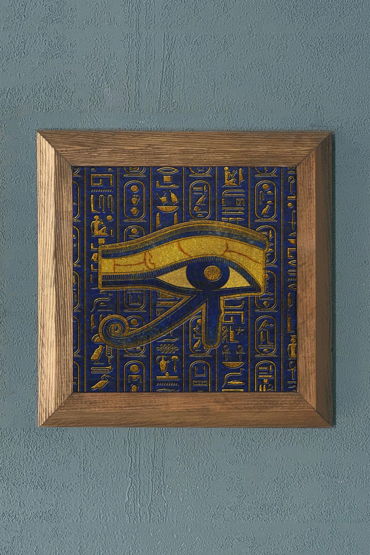Horus un gözü temalı Masif Çerçeveli Taş Tablo-Duvar Dekoru- Oscar Stone Decor 28X28 CM