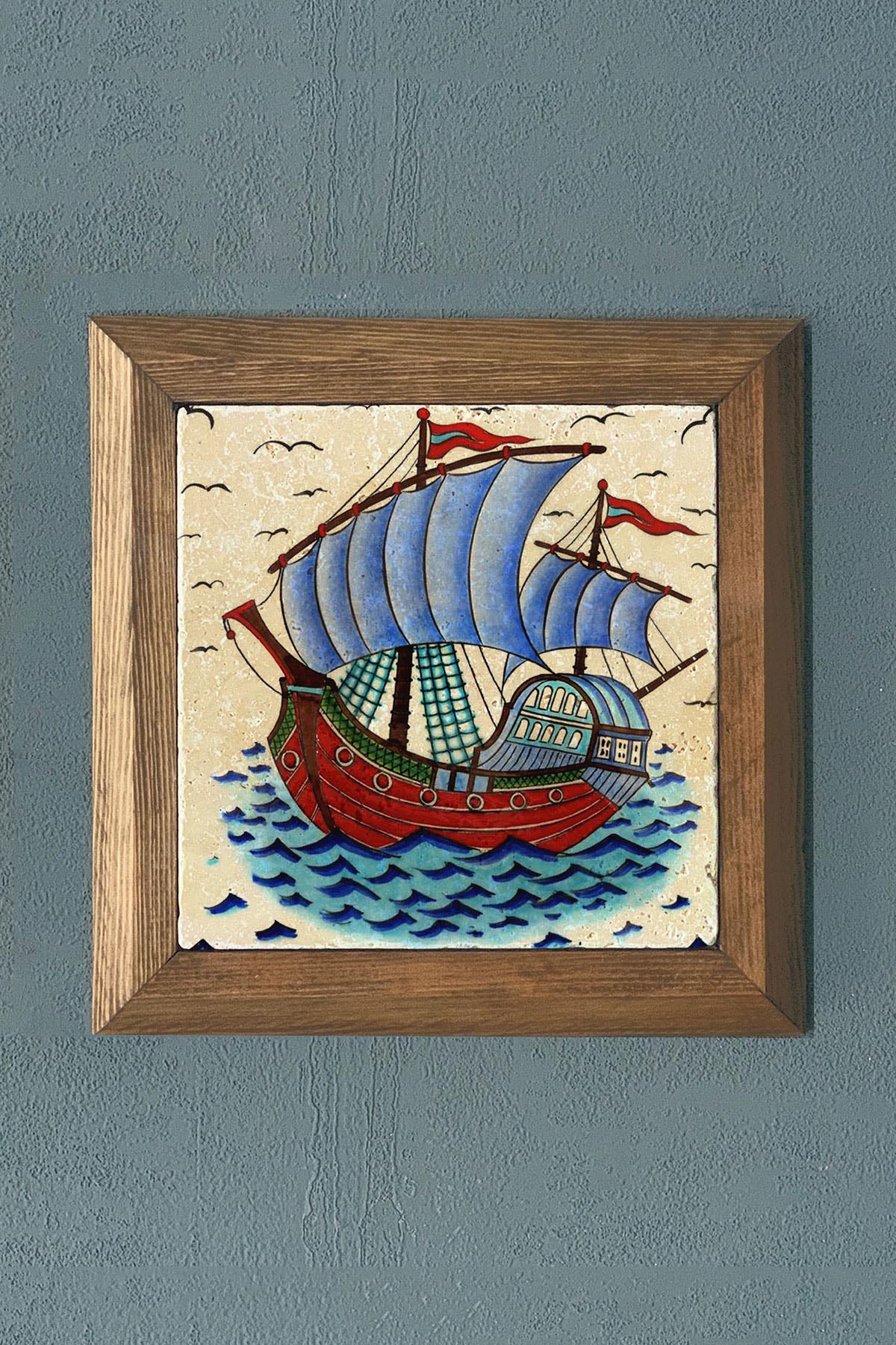 KADIRGA ÇİNİ-Masif Çerçeveli Taş Tablo-Wall Decor- Oscar Stone Decor 28X28 CM