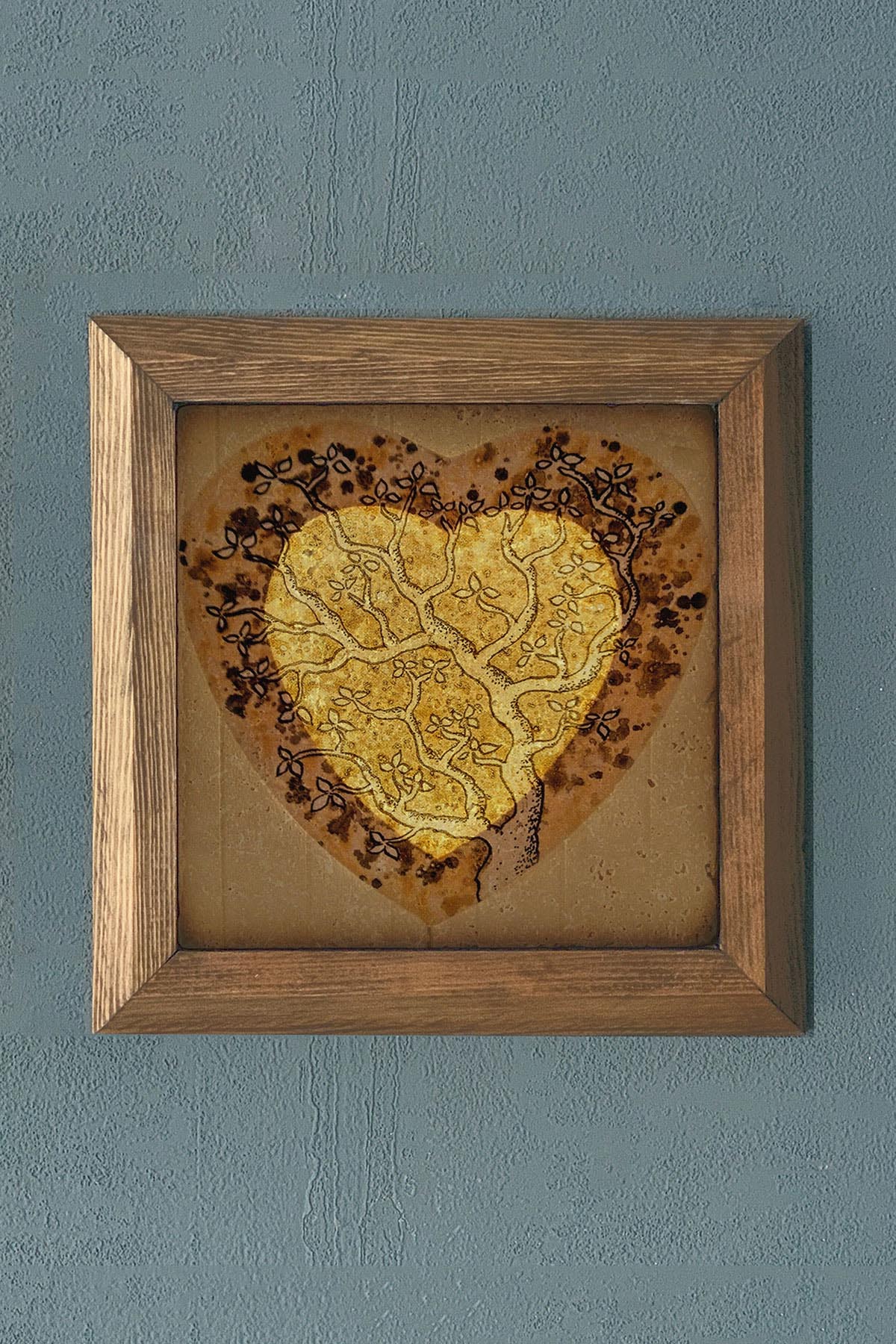 KALP DESENLİ ESKİTME Masif Çerçeveli Taş Tablo-Duvar Dekoru- Oscar Stone Decor 28X28 CM