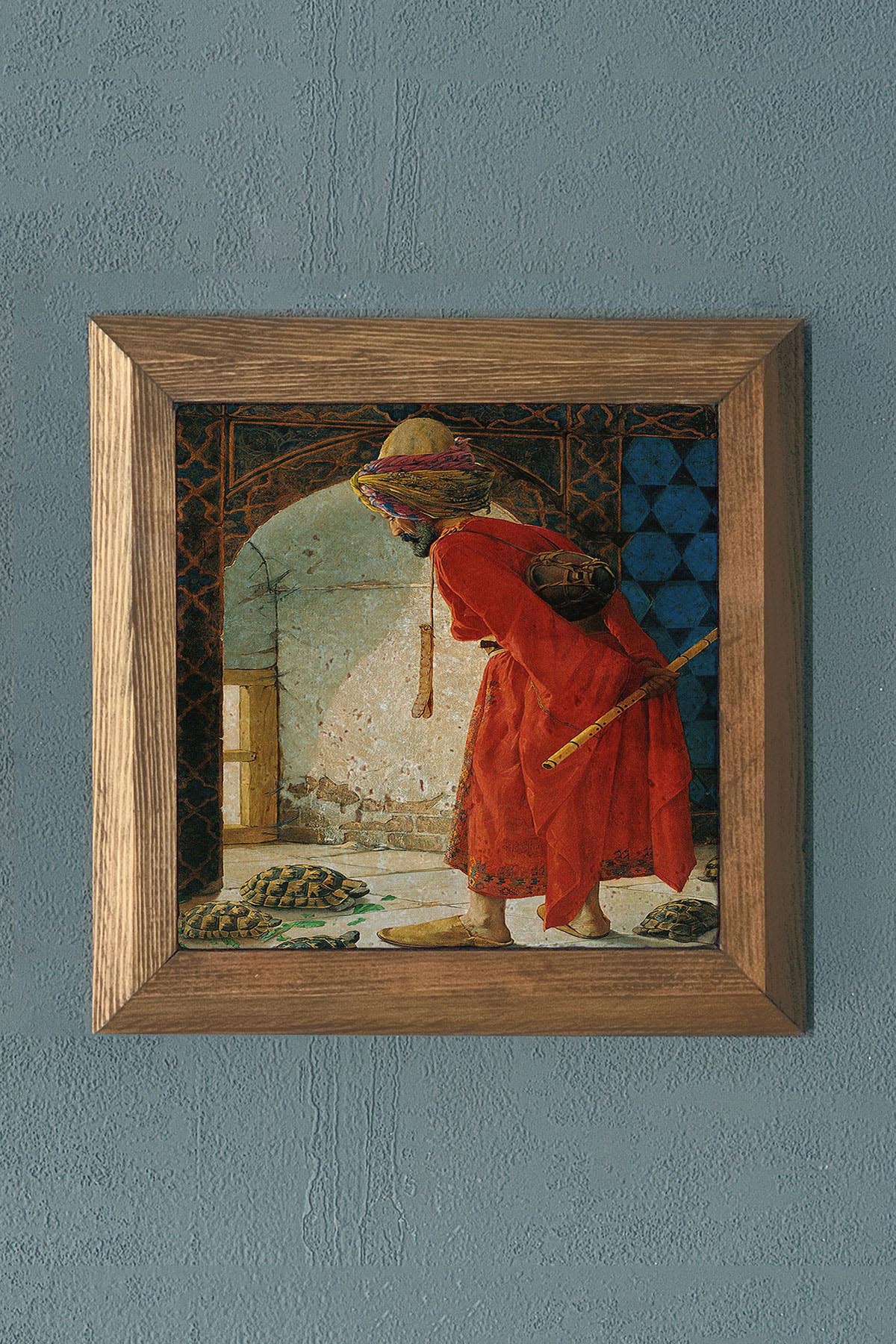 KAPLUNBAĞA TERBİYECİSİ Çerçeveli Taş Tablo-Oscar Stone Decor 28X28 CM