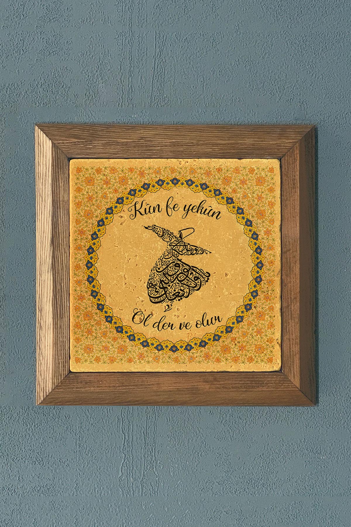 KÜN FEYEKUN-AHŞAP Çerçeveli Taş Tablo-Wall Decor- Oscar Stone Decor 28X28 CM