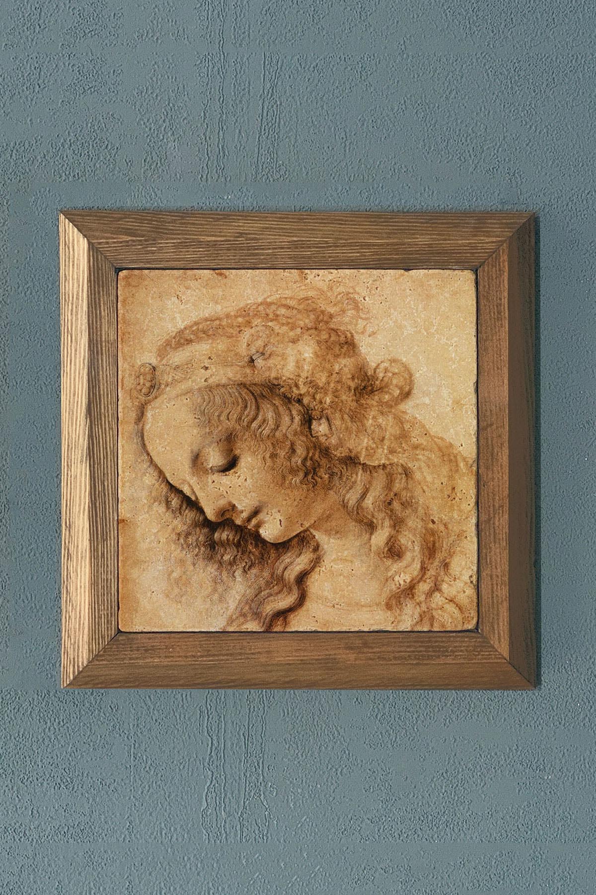 La Scapigliata-LEONARDO DA VİNCİ-Masif Çerçeveli Taş Tablo- 28X28 CM