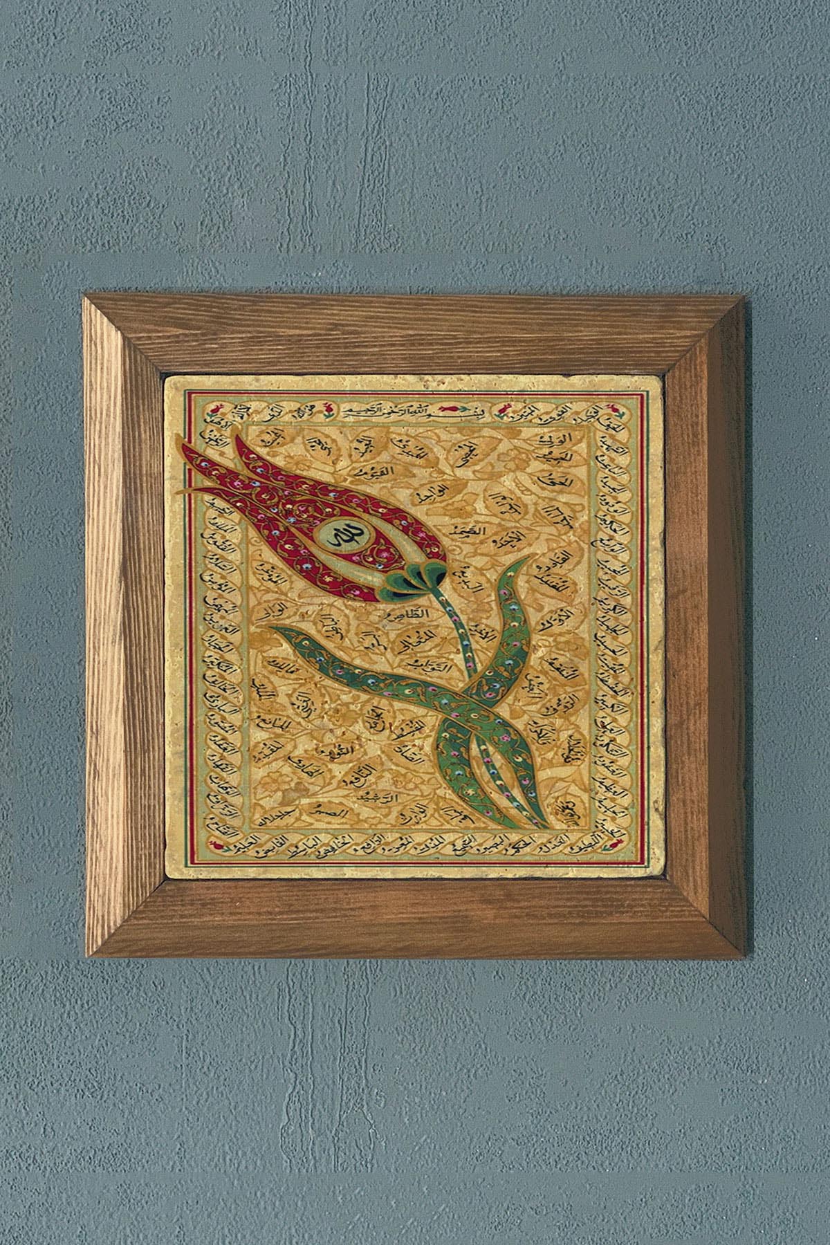 LALE TEMALI Masif Çerçeveli Taş Tablo-Duvar Dekoru- Oscar Stone Decor 28X28 CM