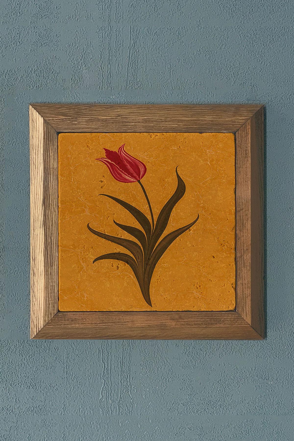 LALE TEMALI Taş Tablo- Oscar Stone Decor Masif Ahşap Çerçeveli Taş Tablo -Duvar Dekoru-28X28 CM
