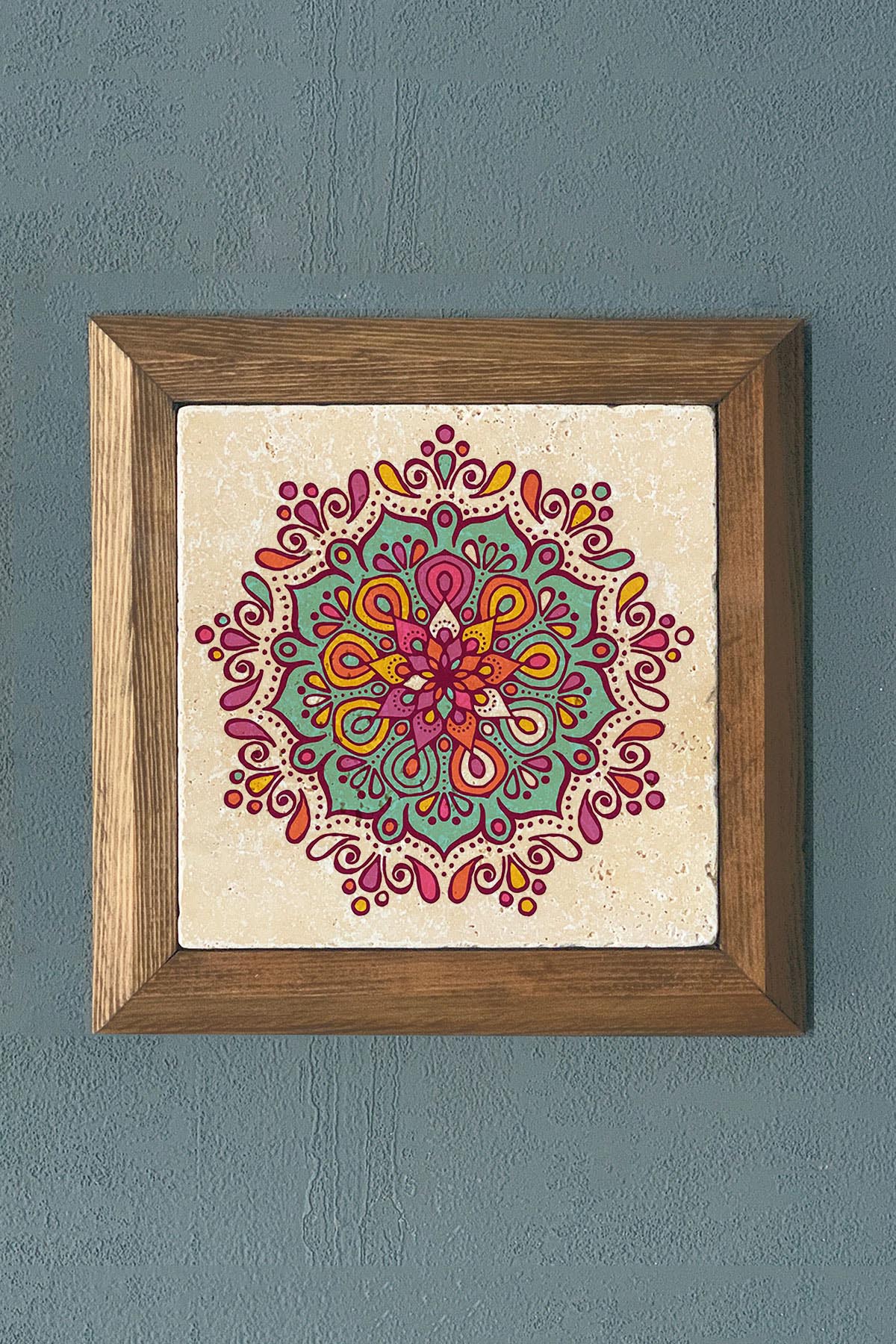 MANDALA -Masif Çerçeveli Taş Tablo-Wall Decor- Oscar Stone Decor 28X28 CM