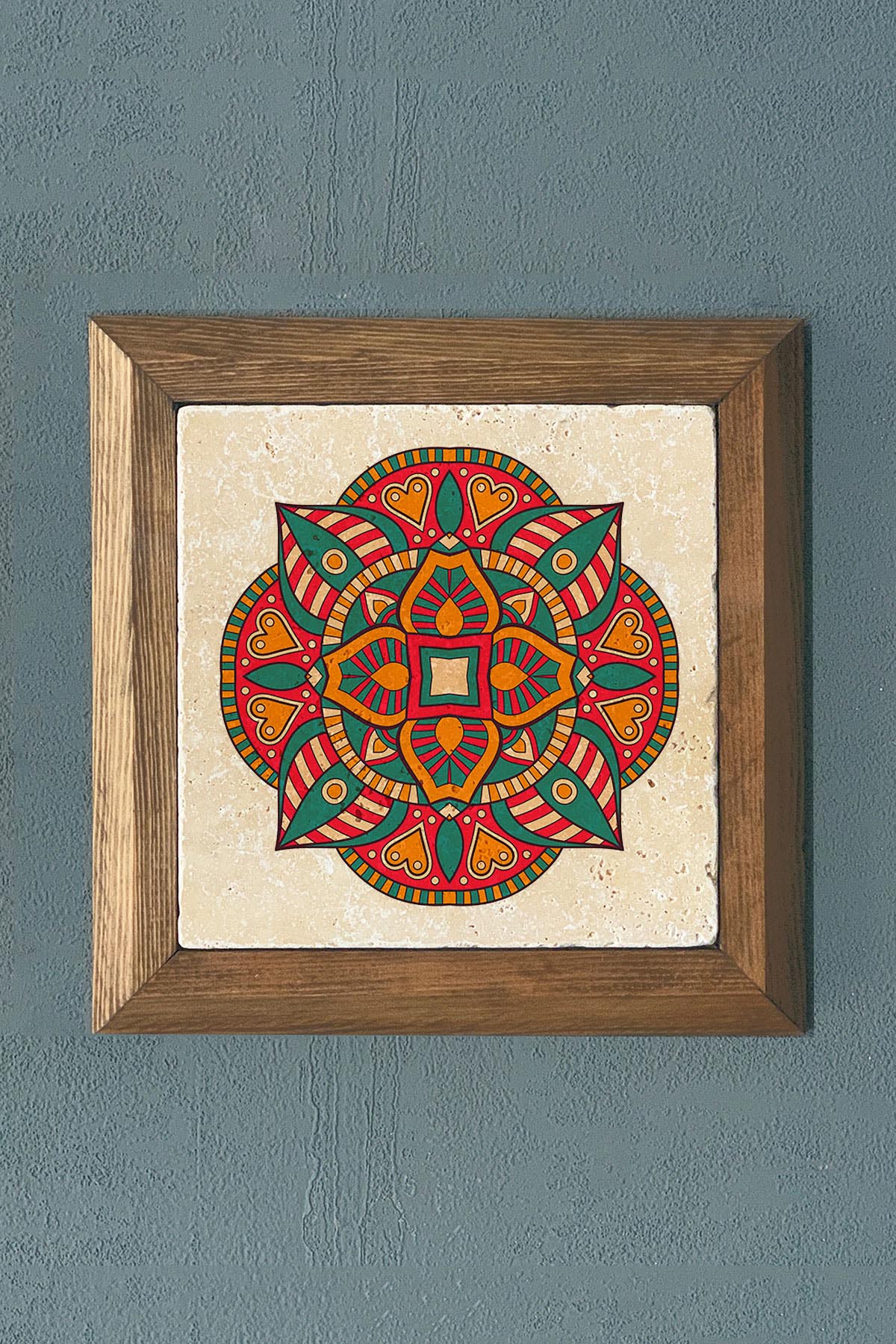 MANDALA-Masif Çerçeveli Taş Tablo-Wall Decor- Oscar Stone Decor 28X28 CM