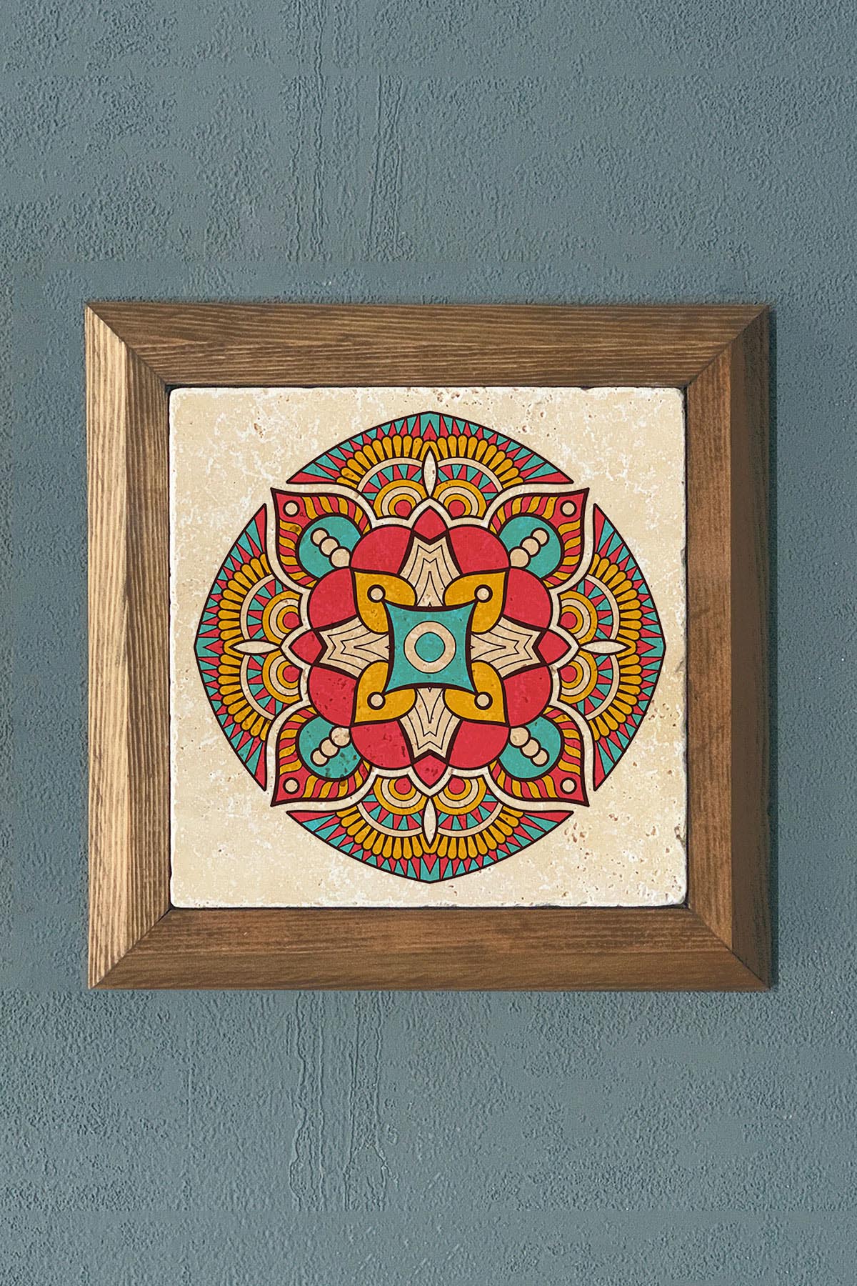 MANDALA Masif Çerçeveli Taş Tablo-Wall Decor- Oscar Stone Decor 28X28 CM