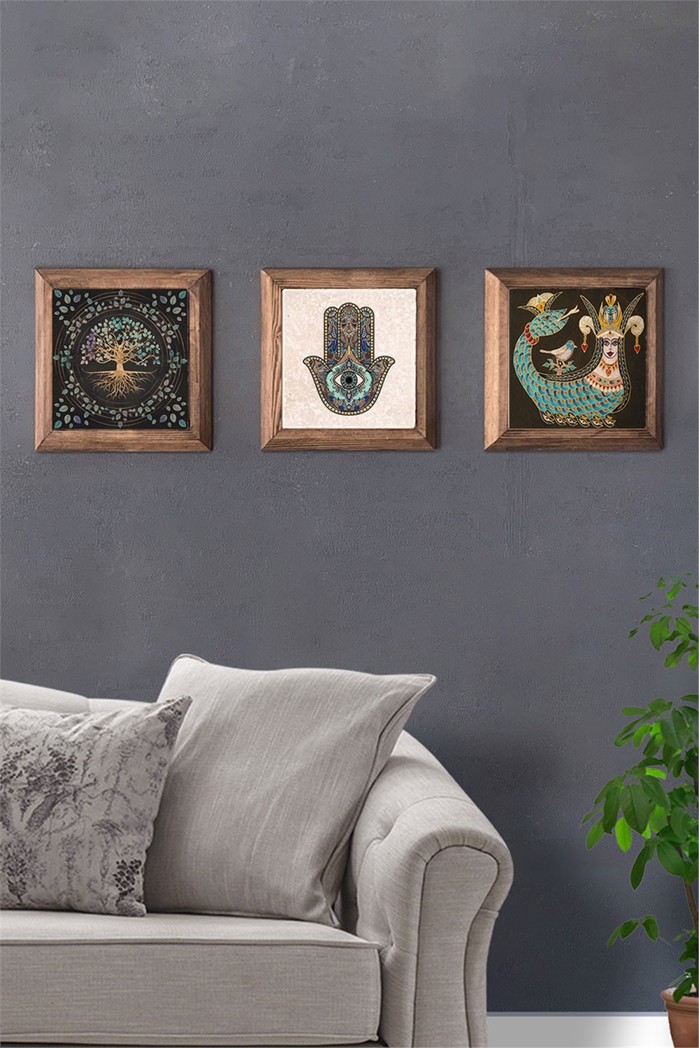 MASİF ÇERÇEVELİ 3'LÜ DOĞALTAŞ TABLO PANO OSCAR STONE DECOR / 3PRMT-40-0389