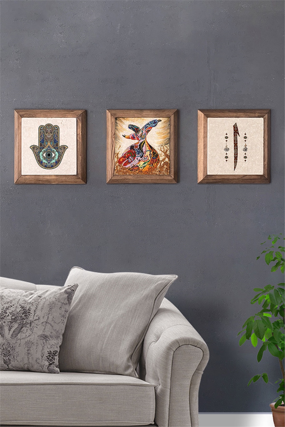 MASİF ÇERÇEVELİ 3'LÜ DOĞALTAŞ TABLO PANO OSCAR STONE DECOR / 3PRMT-40-0372