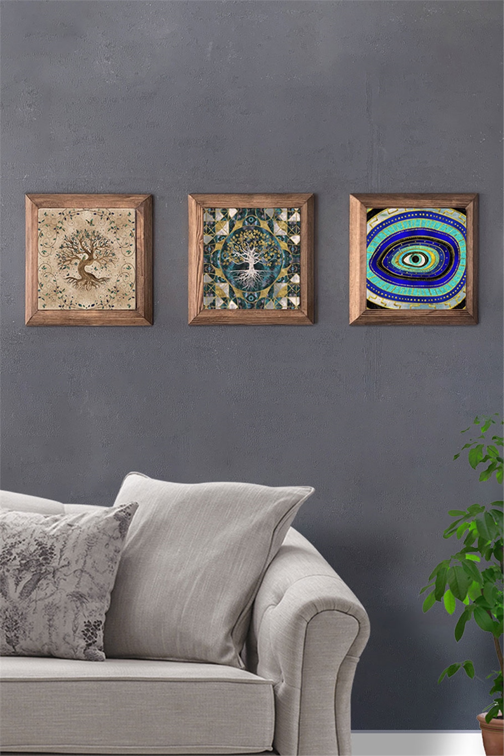 MASİF ÇERÇEVELİ 3'LÜ DOĞALTAŞ TABLO PANO OSCAR STONE DECOR / 3PRMT-40-0276