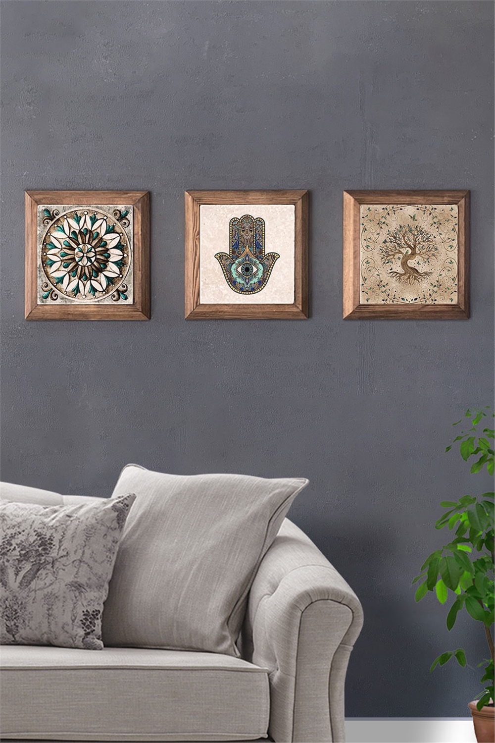 MASİF ÇERÇEVELİ 3'LÜ DOĞALTAŞ TABLO PANO OSCAR STONE DECOR / 3PRMT-40-0408