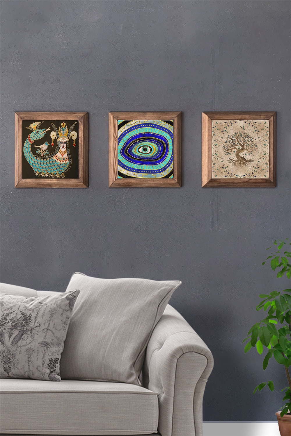 MASİF ÇERÇEVELİ 3'LÜ DOĞALTAŞ TABLO PANO OSCAR STONE DECOR / 3PRMT-40-0349