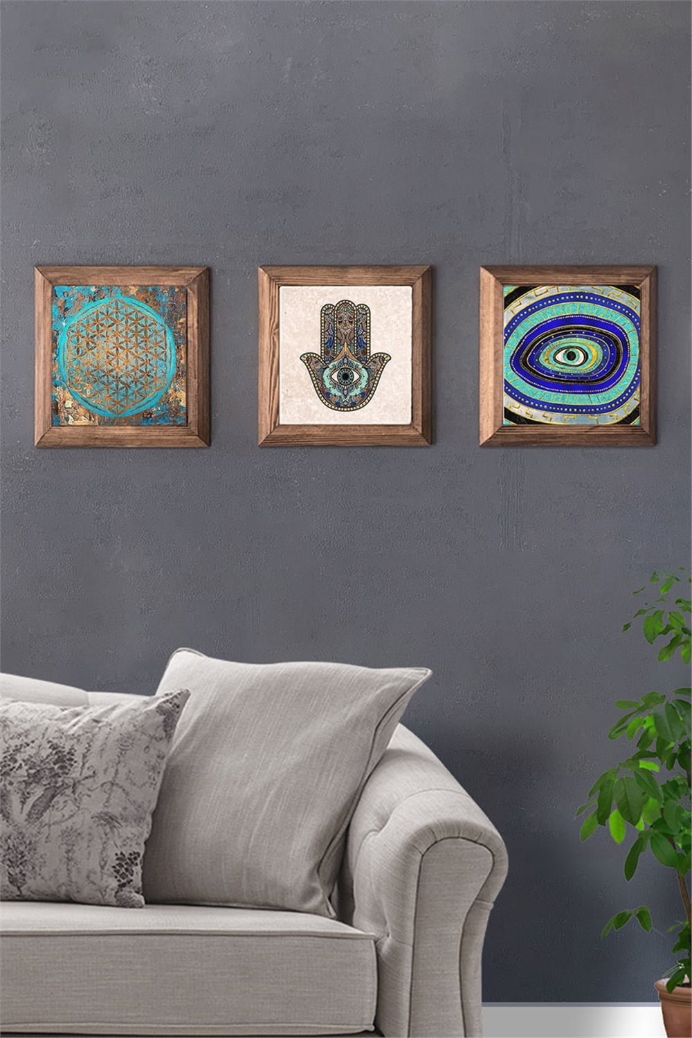 MASİF ÇERÇEVELİ 3'LÜ DOĞALTAŞ TABLO PANO OSCAR STONE DECOR / 3PRMT-40-0382