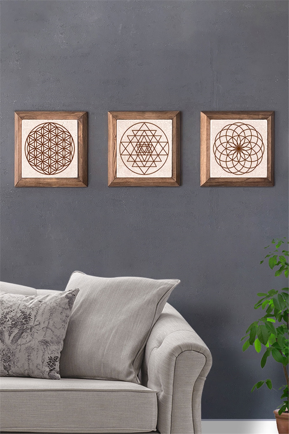 MASİF ÇERÇEVELİ 3'LÜ DOĞALTAŞ TABLO PANO OSCAR STONE DECOR / 3PRMT-40-0277