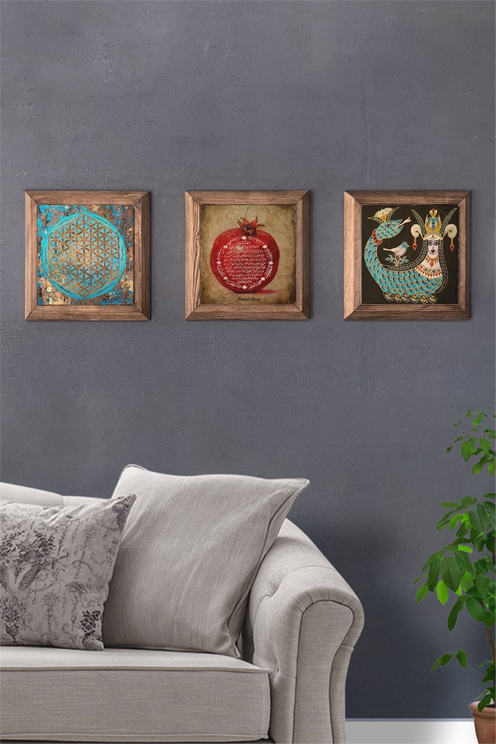 MASİF ÇERÇEVELİ 3'LÜ DOĞALTAŞ TABLO PANO OSCAR STONE DECOR / 3PRMT-40-0422