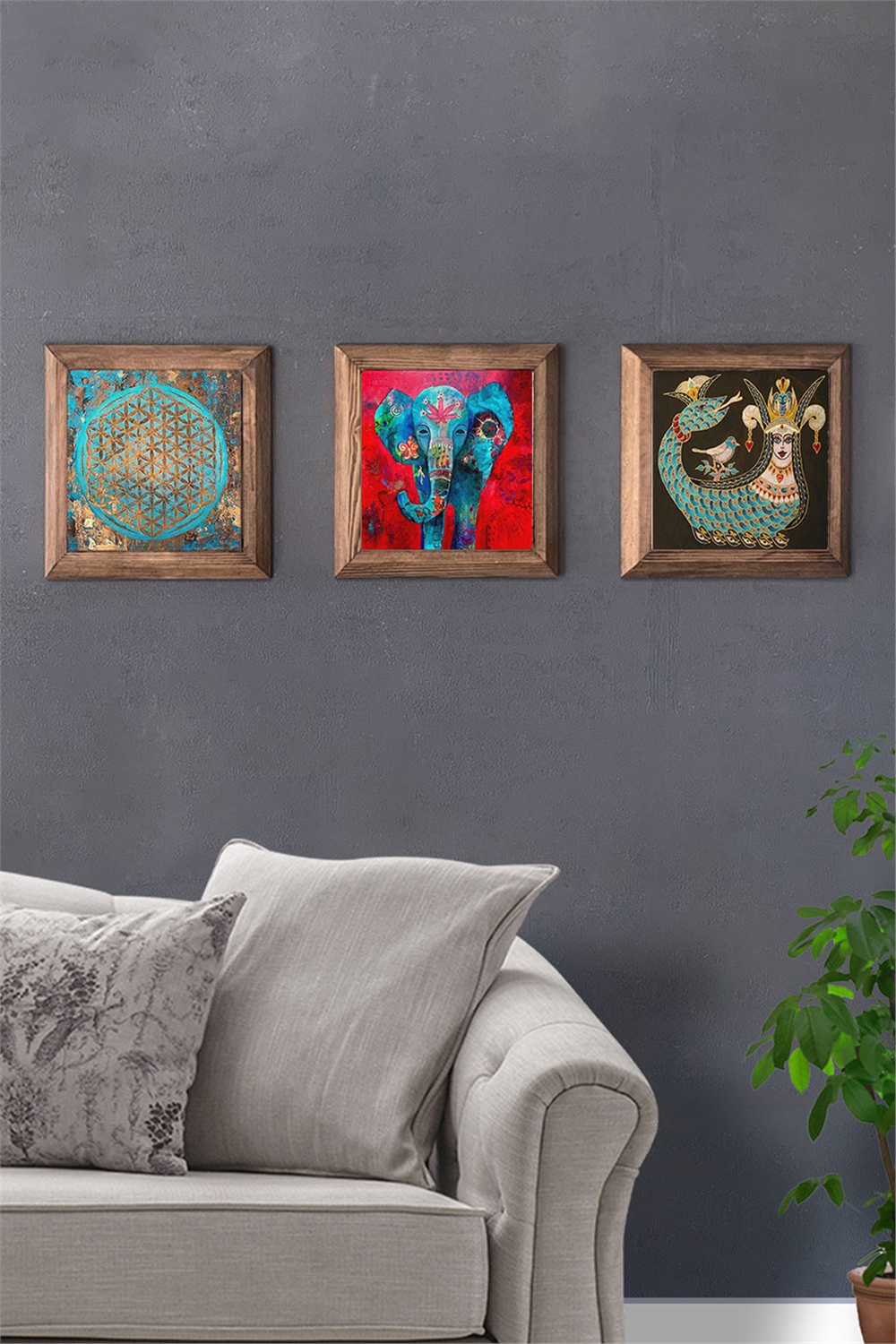 MASİF ÇERÇEVELİ 3'LÜ DOĞALTAŞ TABLO PANO OSCAR STONE DECOR / 3PRMT-40-0358