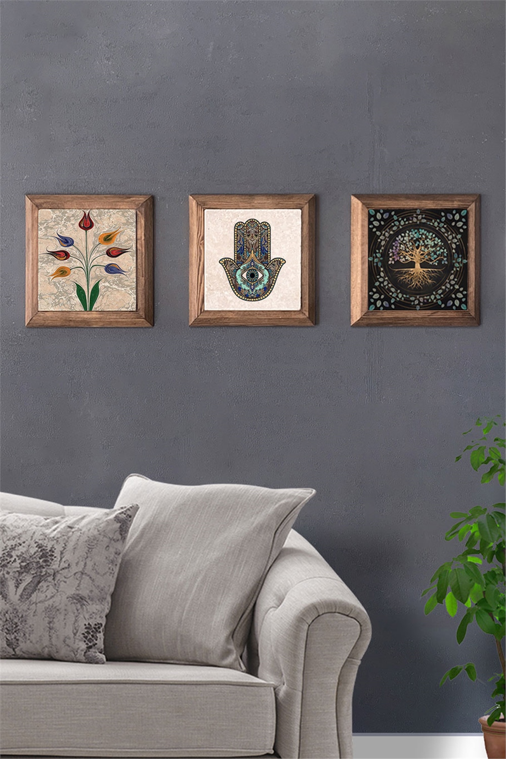 MASİF ÇERÇEVELİ 3'LÜ DOĞALTAŞ TABLO PANO OSCAR STONE DECOR / 3PRMT-40-0248