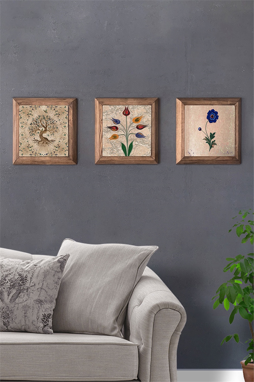 MASİF ÇERÇEVELİ 3'LÜ DOĞALTAŞ TABLO PANO OSCAR STONE DECOR / 3PRMT-40-0235