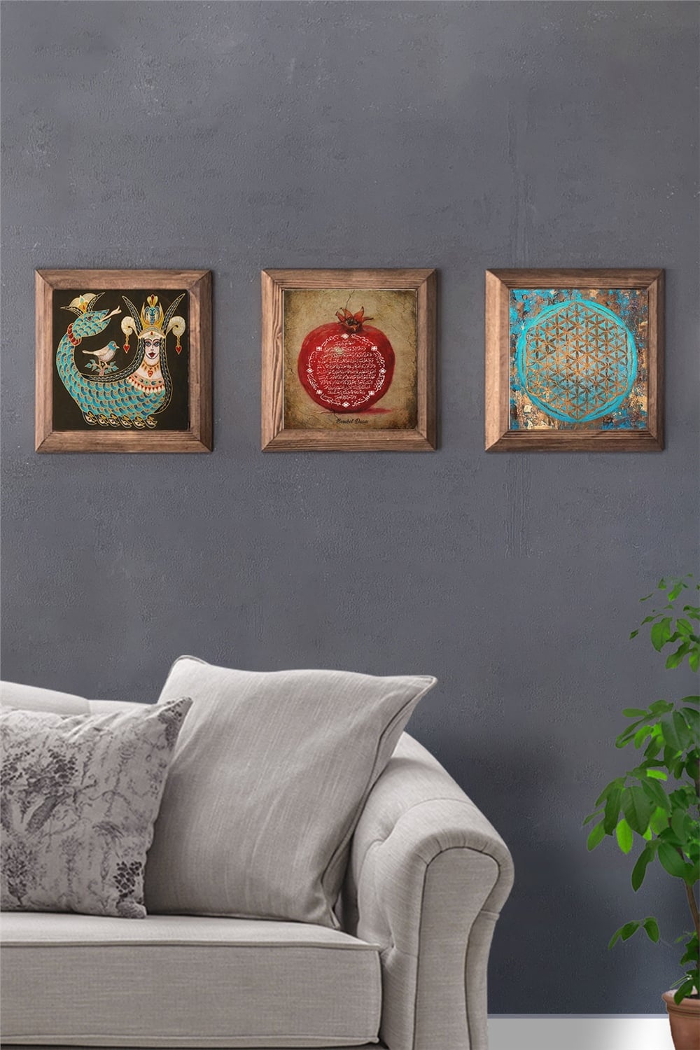 MASİF ÇERÇEVELİ 3'LÜ DOĞALTAŞ TABLO PANO OSCAR STONE DECOR / 3PRMT-40-0353