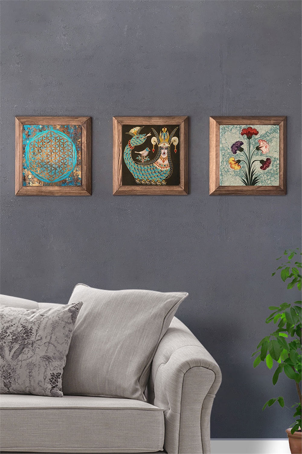 MASİF ÇERÇEVELİ 3'LÜ DOĞALTAŞ TABLO PANO OSCAR STONE DECOR / 3PRMT-40-0402