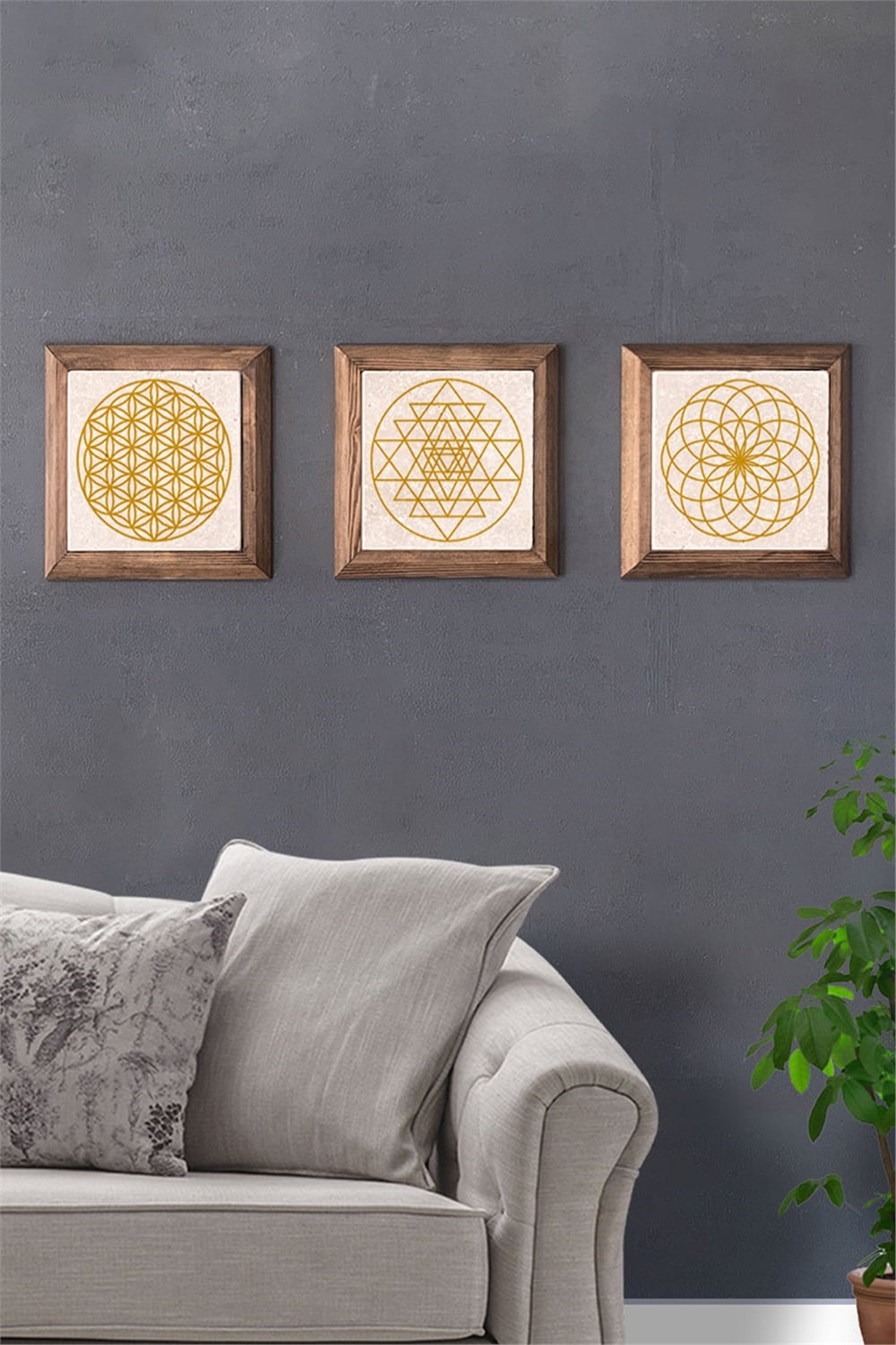 MASİF ÇERÇEVELİ 3'LÜ DOĞALTAŞ TABLO PANO OSCAR STONE DECOR / 3PRMT-40-0281