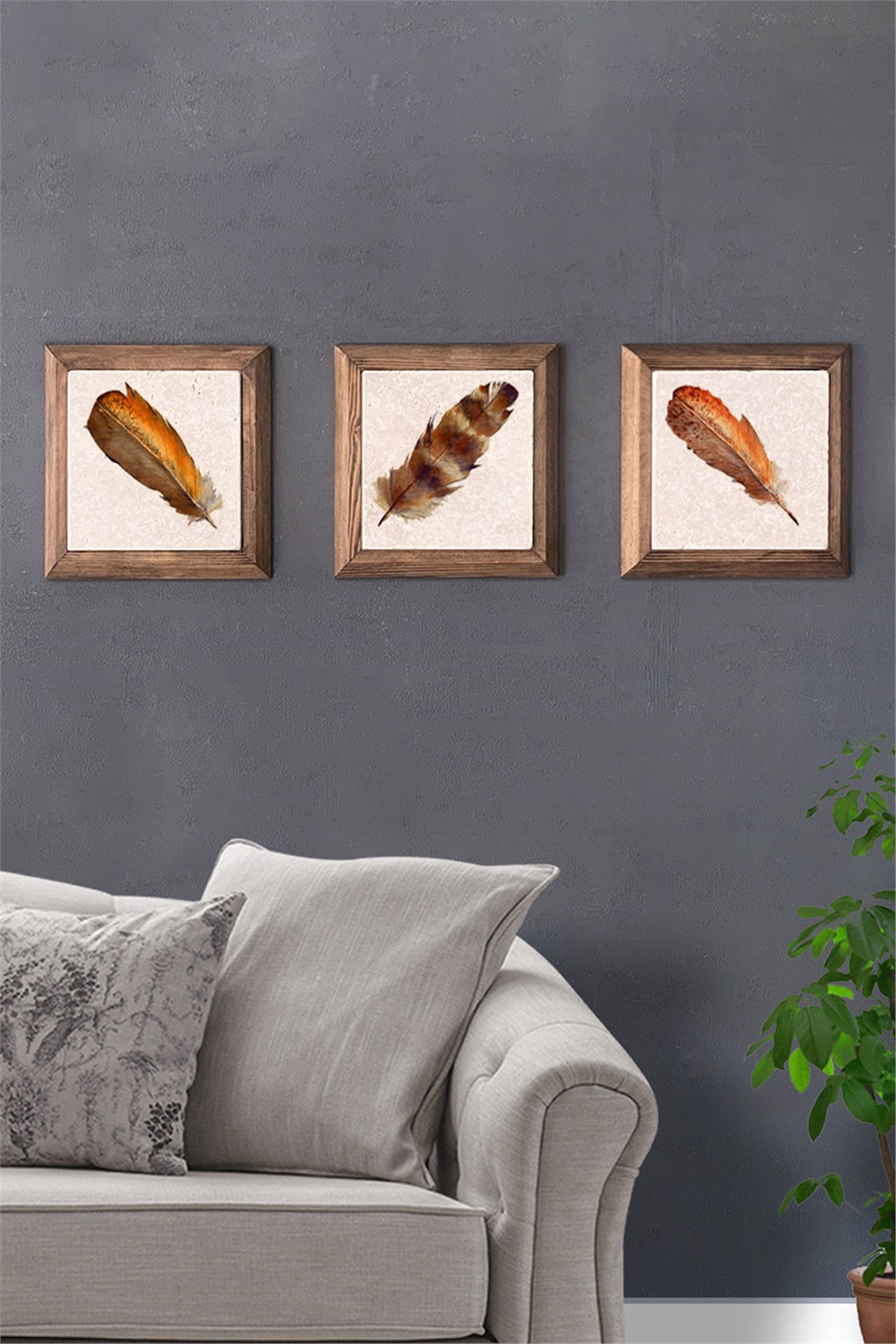 MASİF ÇERÇEVELİ 3'LÜ DOĞALTAŞ TABLO PANO OSCAR STONE DECOR / 3PRMT-40-0267