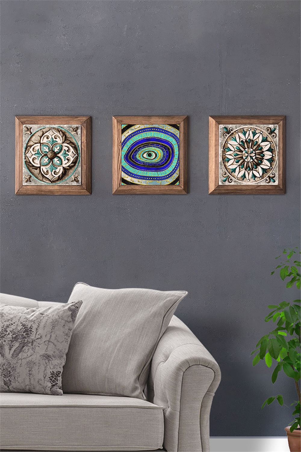 MASİF ÇERÇEVELİ 3'LÜ DOĞALTAŞ TABLO PANO OSCAR STONE DECOR / 3PRMT-40-0400