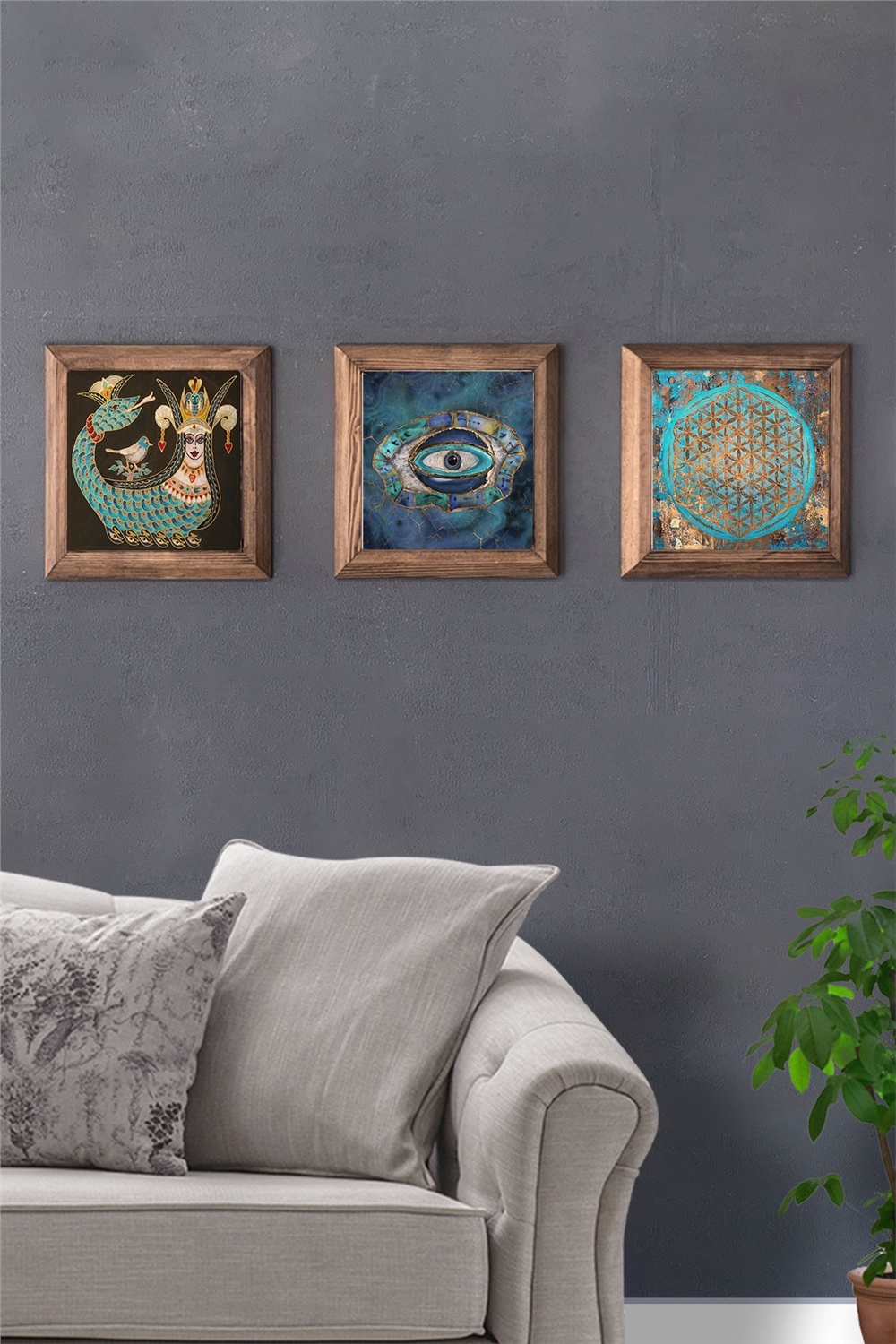 MASİF ÇERÇEVELİ 3'LÜ DOĞALTAŞ TABLO PANO OSCAR STONE DECOR / 3PRMT-40-0355