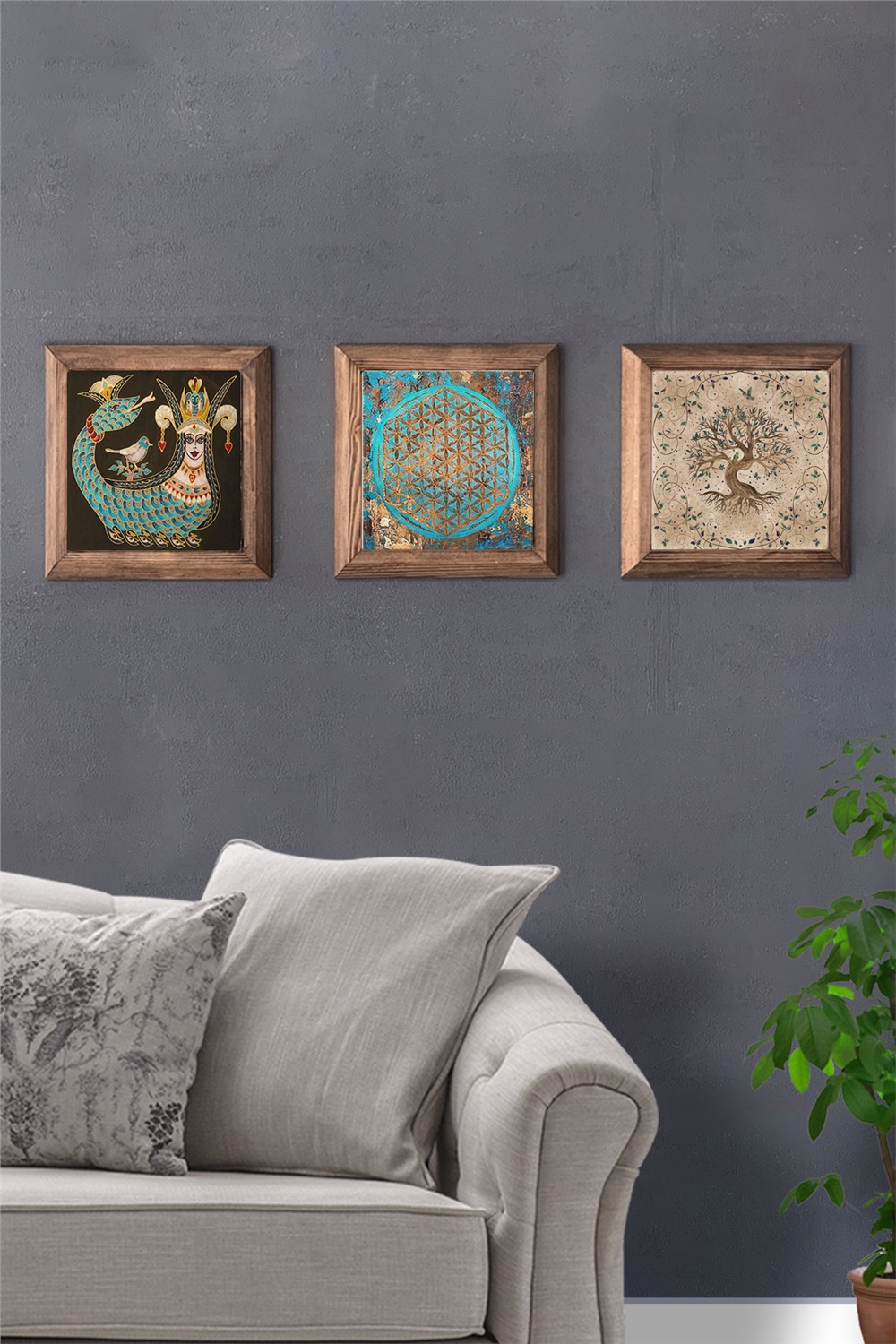 MASİF ÇERÇEVELİ 3'LÜ DOĞALTAŞ TABLO PANO OSCAR STONE DECOR / 3PRMT-40-0347