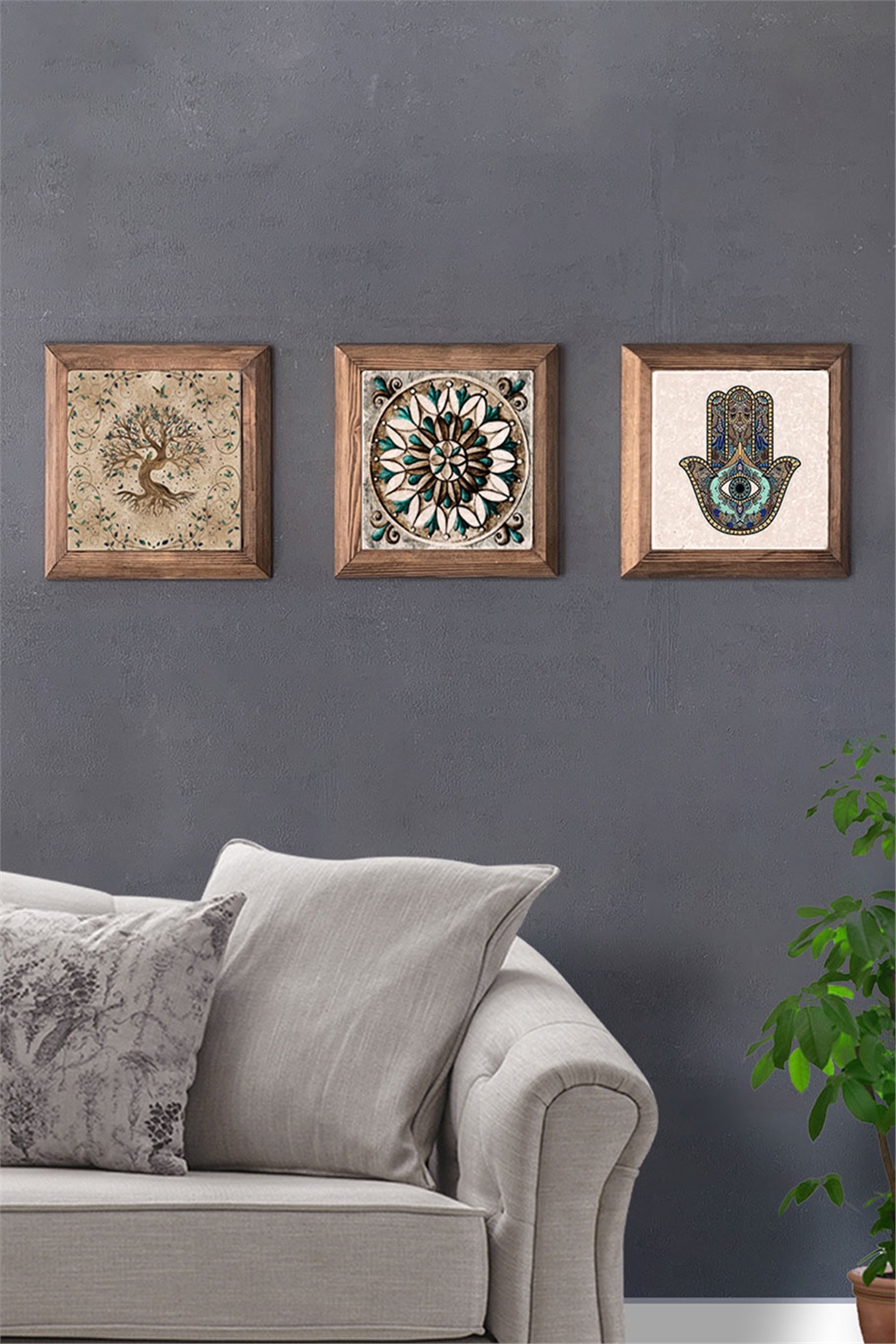 MASİF ÇERÇEVELİ 3'LÜ DOĞALTAŞ TABLO PANO OSCAR STONE DECOR / 3PRMT-40-0226