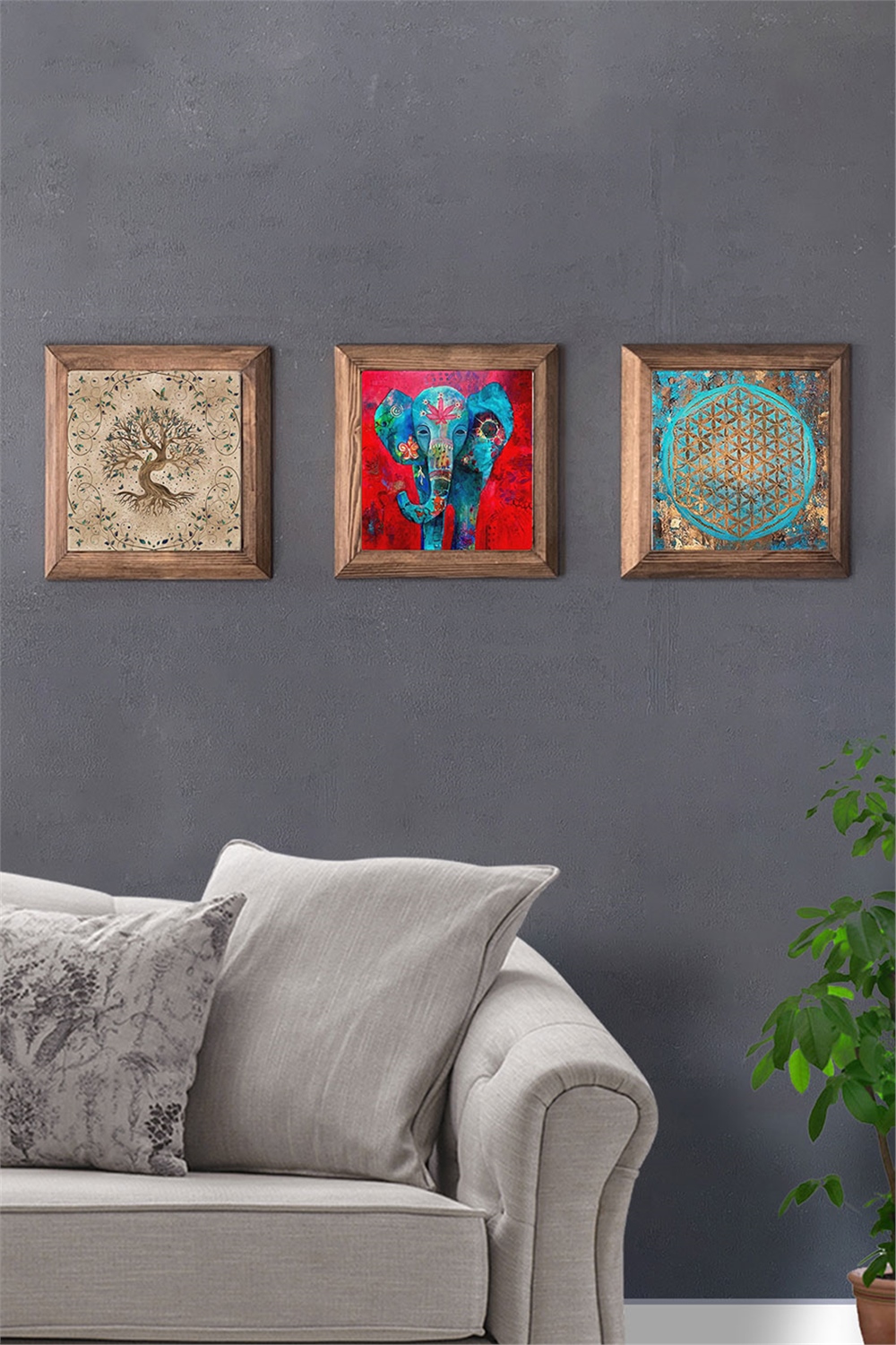 MASİF ÇERÇEVELİ 3'LÜ DOĞALTAŞ TABLO PANO OSCAR STONE DECOR / 3PRMT-40-0391