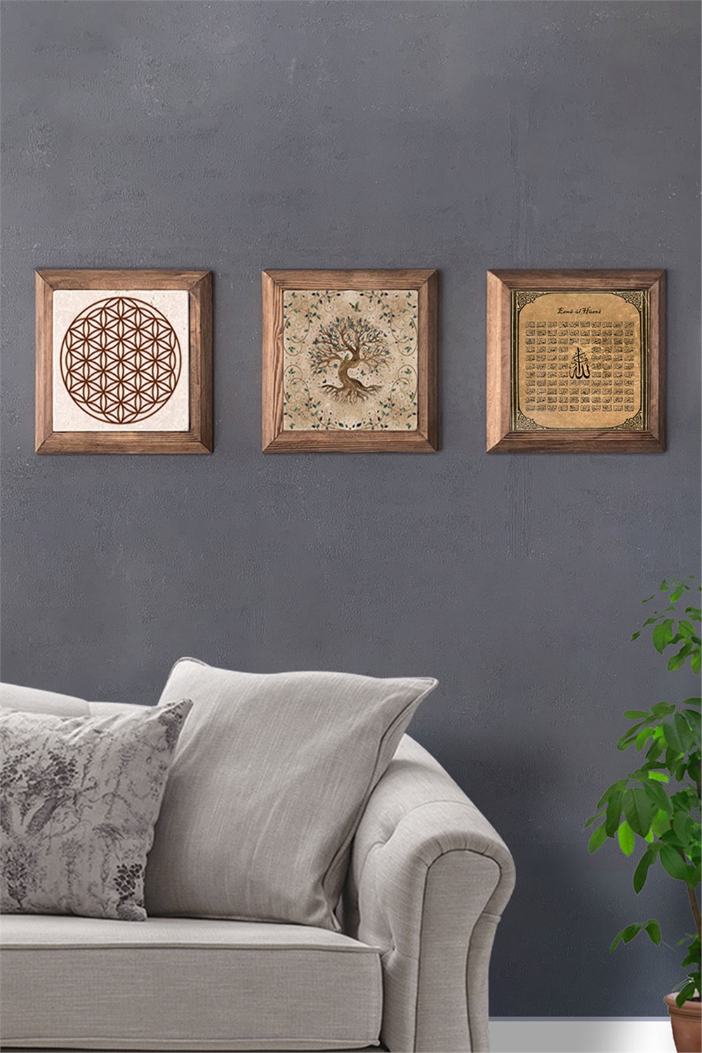MASİF ÇERÇEVELİ 3'LÜ DOĞALTAŞ TABLO PANO OSCAR STONE DECOR / 3PRMT-40-0246