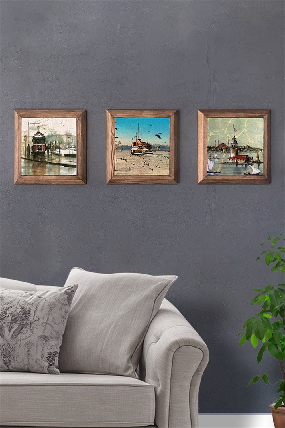 MASİF ÇERÇEVELİ 3'LÜ DOĞALTAŞ TABLO PANO OSCAR STONE DECOR / 3PRMT-40-0079