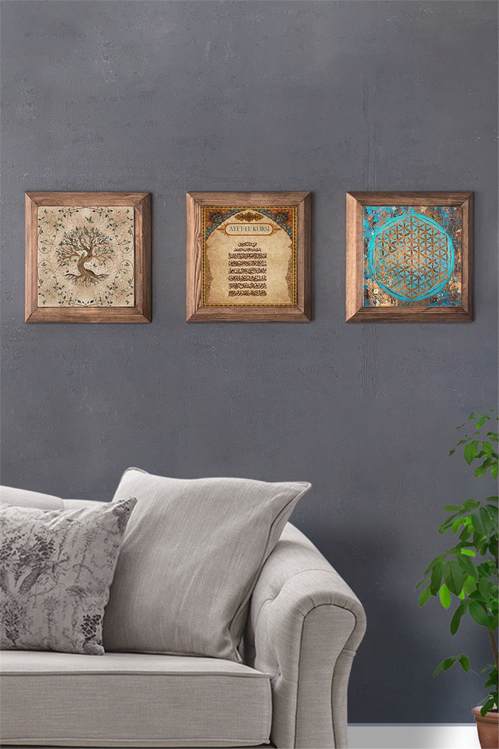 MASİF ÇERÇEVELİ 3'LÜ DOĞALTAŞ TABLO PANO OSCAR STONE DECOR / 3PRMT-40-0398
