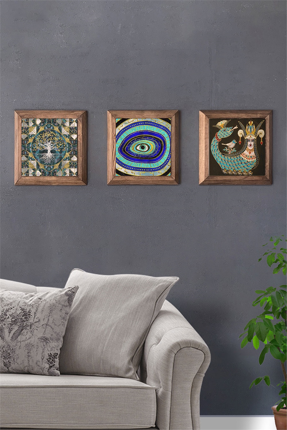 MASİF ÇERÇEVELİ 3'LÜ DOĞALTAŞ TABLO PANO OSCAR STONE DECOR / 3PRMT-40-0387