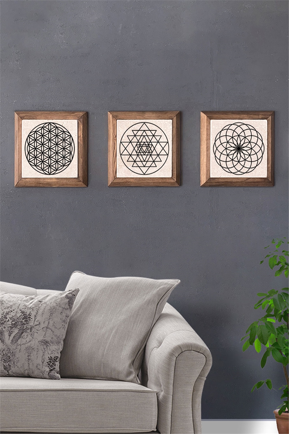MASİF ÇERÇEVELİ 3'LÜ DOĞALTAŞ TABLO PANO OSCAR STONE DECOR / 3PRMT-40-0278