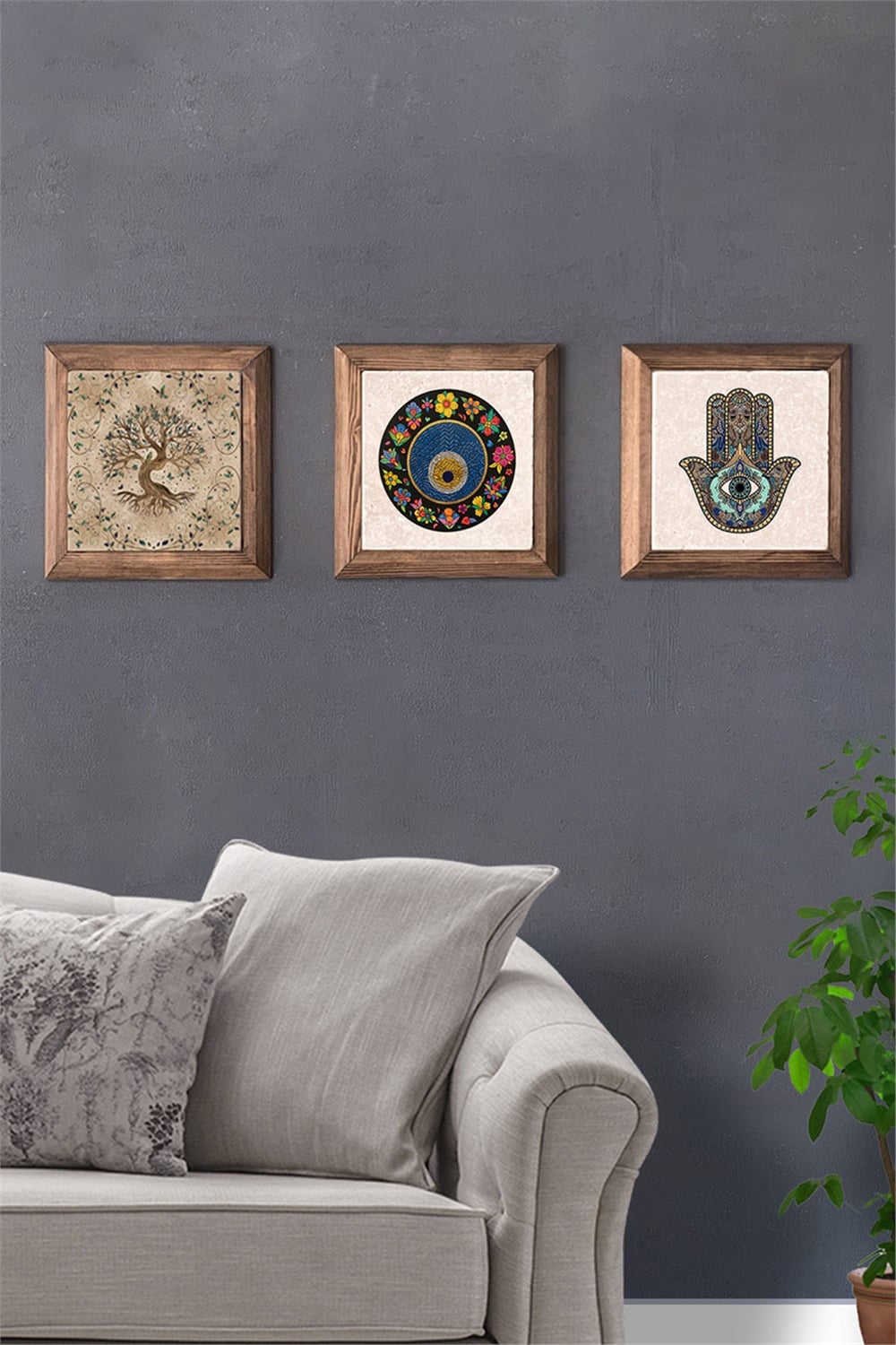 MASİF ÇERÇEVELİ 3'LÜ DOĞALTAŞ TABLO PANO OSCAR STONE DECOR / 3PRMT-40-0241