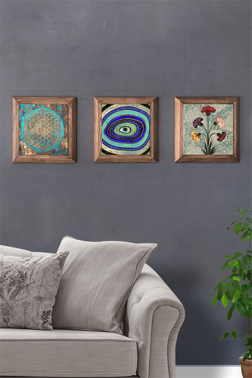 MASİF ÇERÇEVELİ 3'LÜ DOĞALTAŞ TABLO PANO OSCAR STONE DECOR / 3PRMT-40-0404